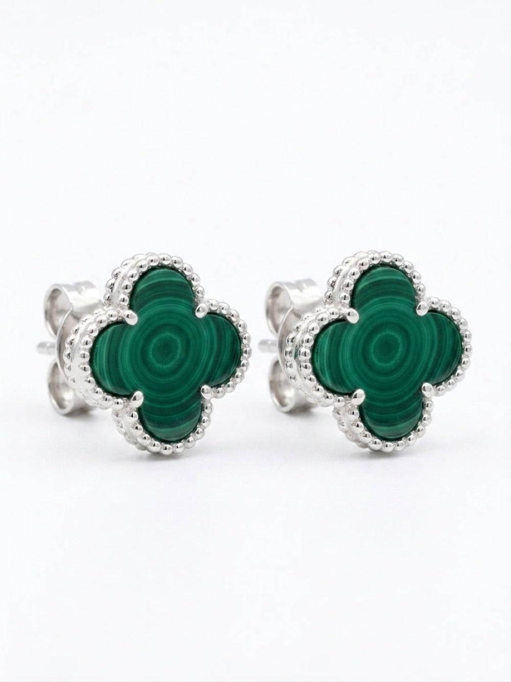 clover earrings malachite   in silver