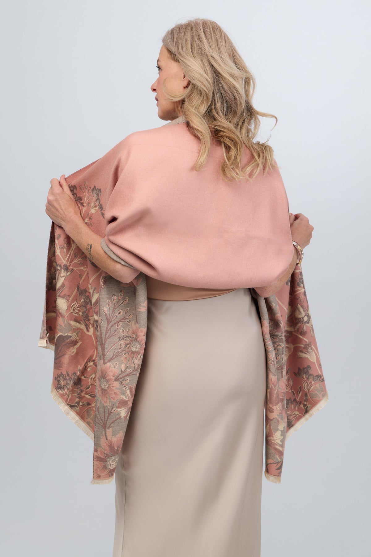 Reversible Floral Oversized Scarf - Peach Puff