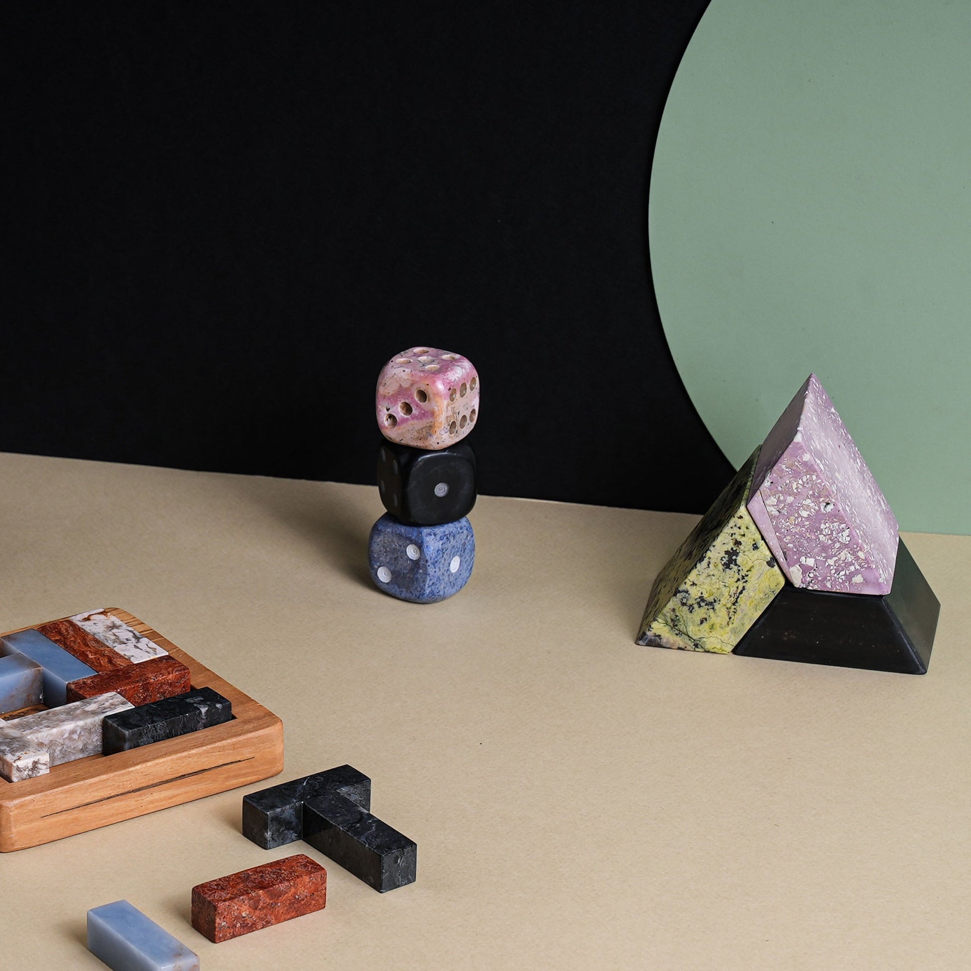 Giant gemstone Dice - set. A playful addition to game night or a unique gift for puzzle and board game enthusiasts.
