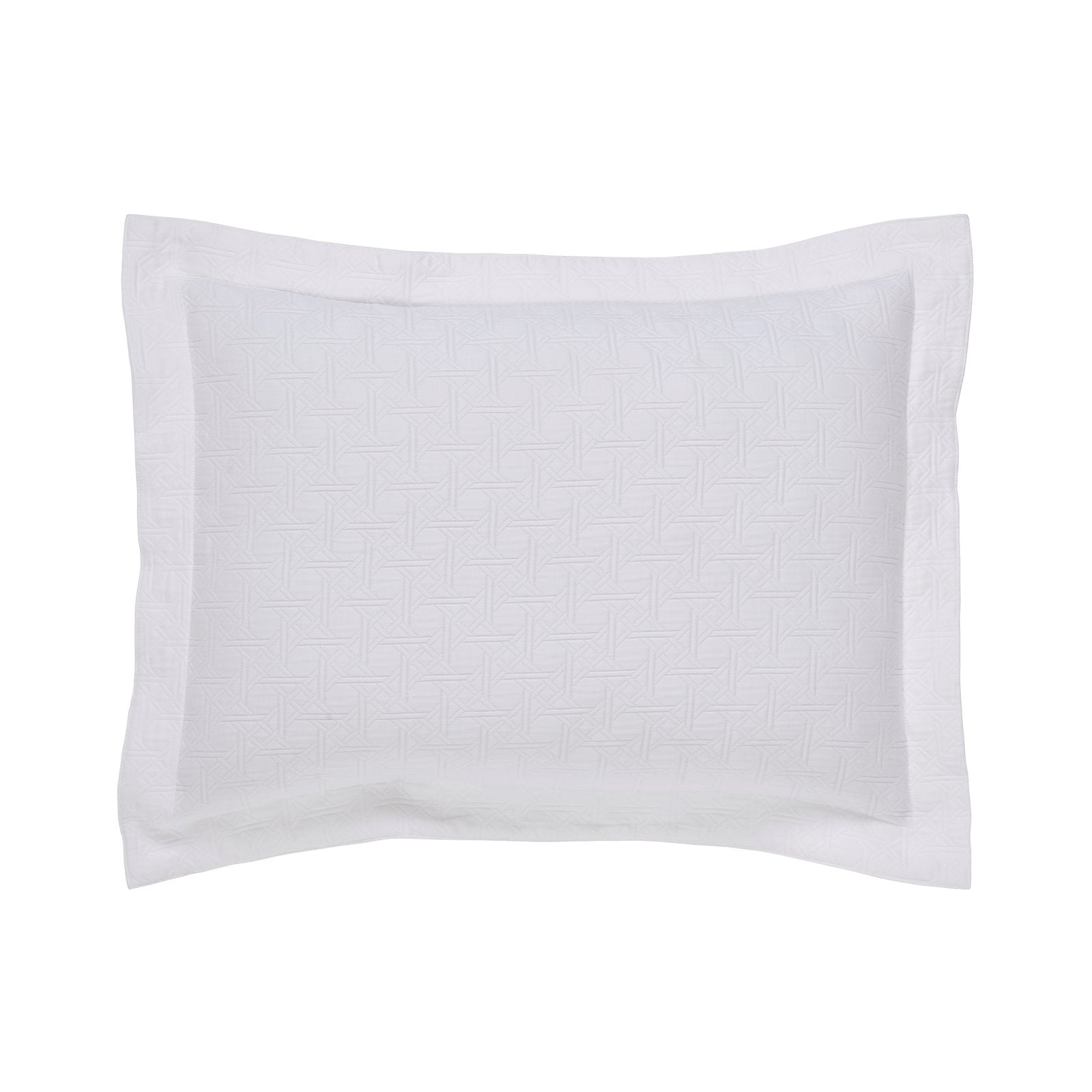 SS-175-2026_1|White quilted coverlet sham with geometric woven pattern, plush, cozy, decorative bedding accent for a contemporary bedroom.