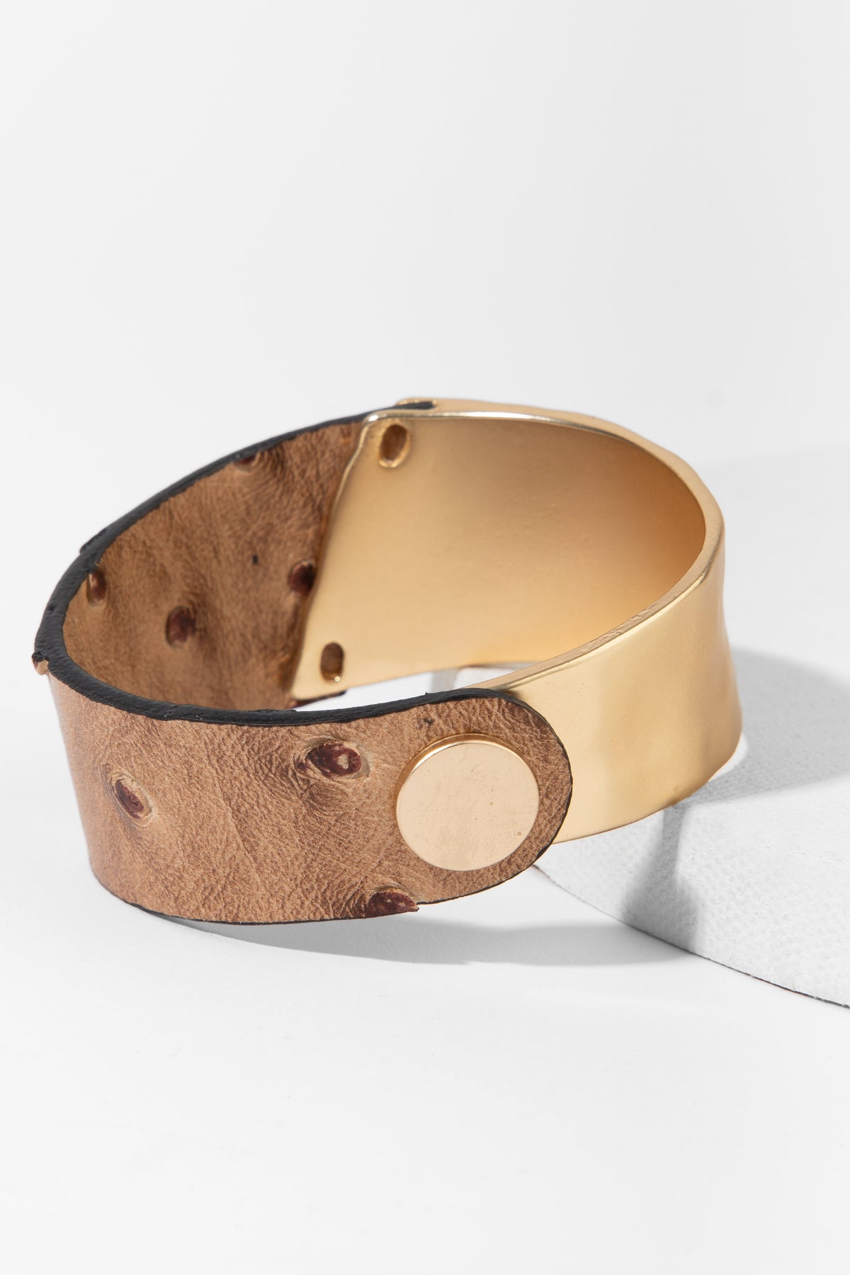 Leather Metal Duo Bracelet - Gold