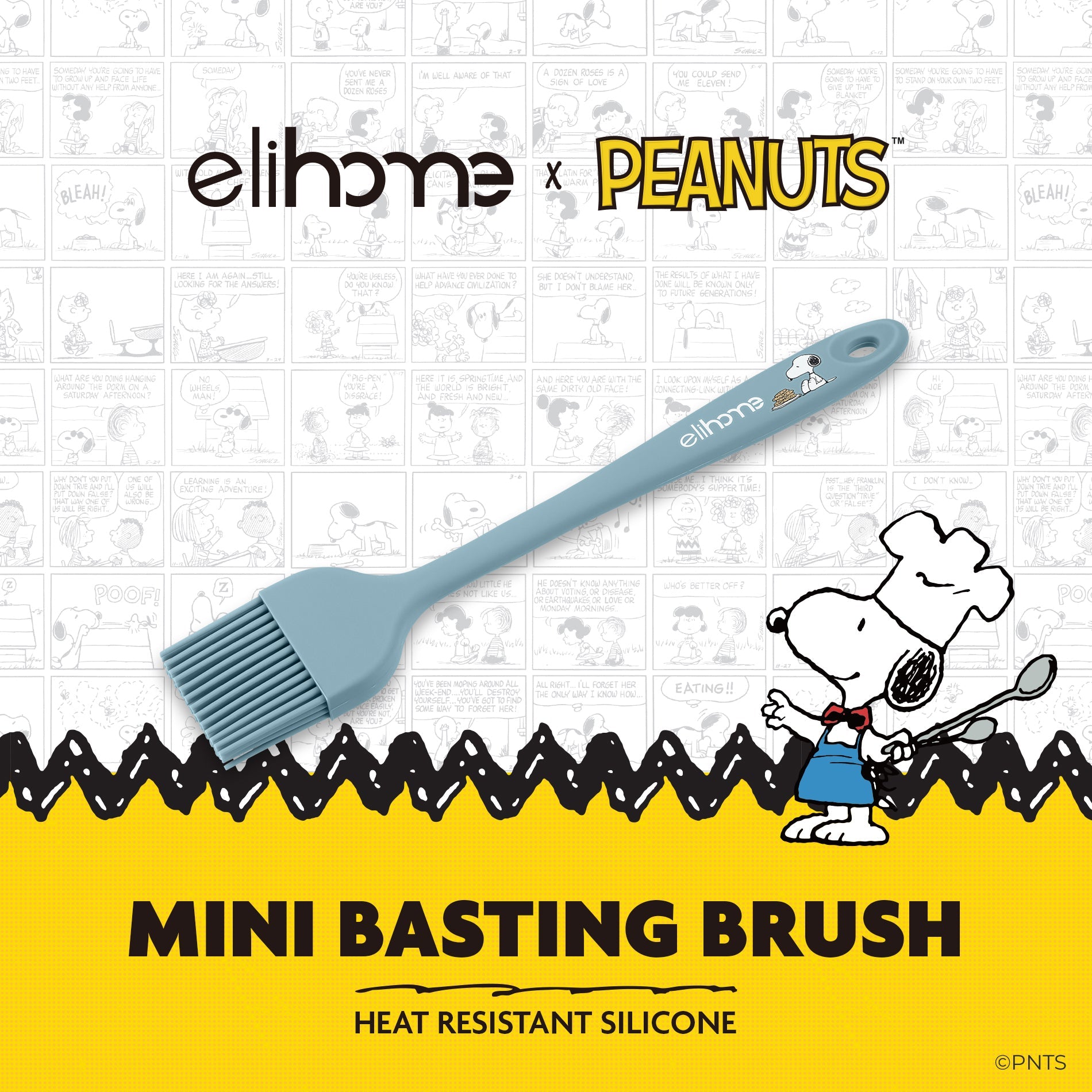 Mini basting brush with heat-resistant silicone on a white background featuring Snoopy from Peanuts.