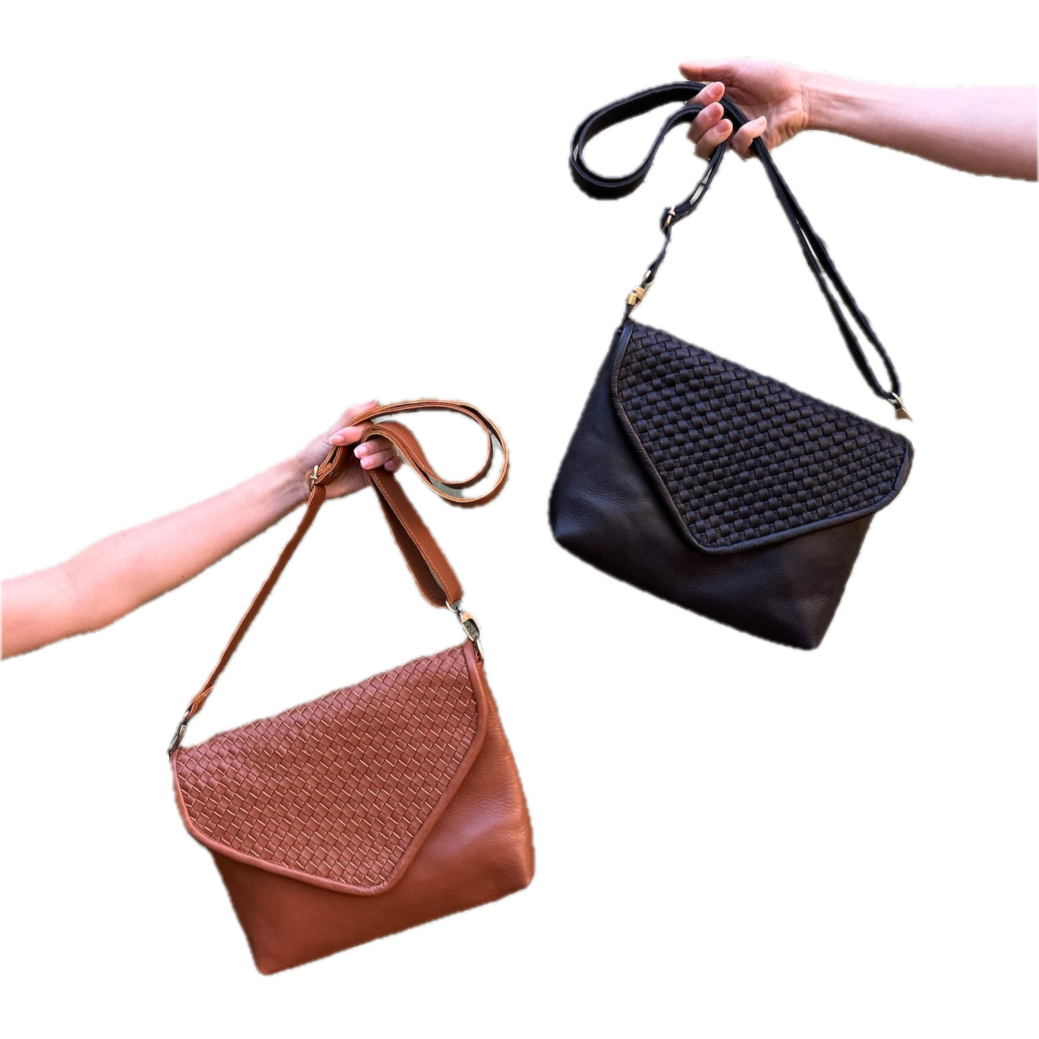 Brown Woven Leather Crossbody Bag for Women