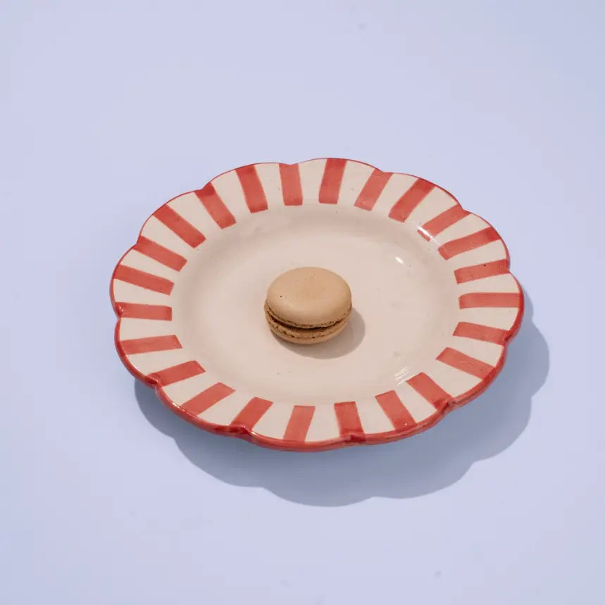 Ceramic Stripe Salad Plate, Red 8.25x8.25x1.25 Inches - Casa Amarosa