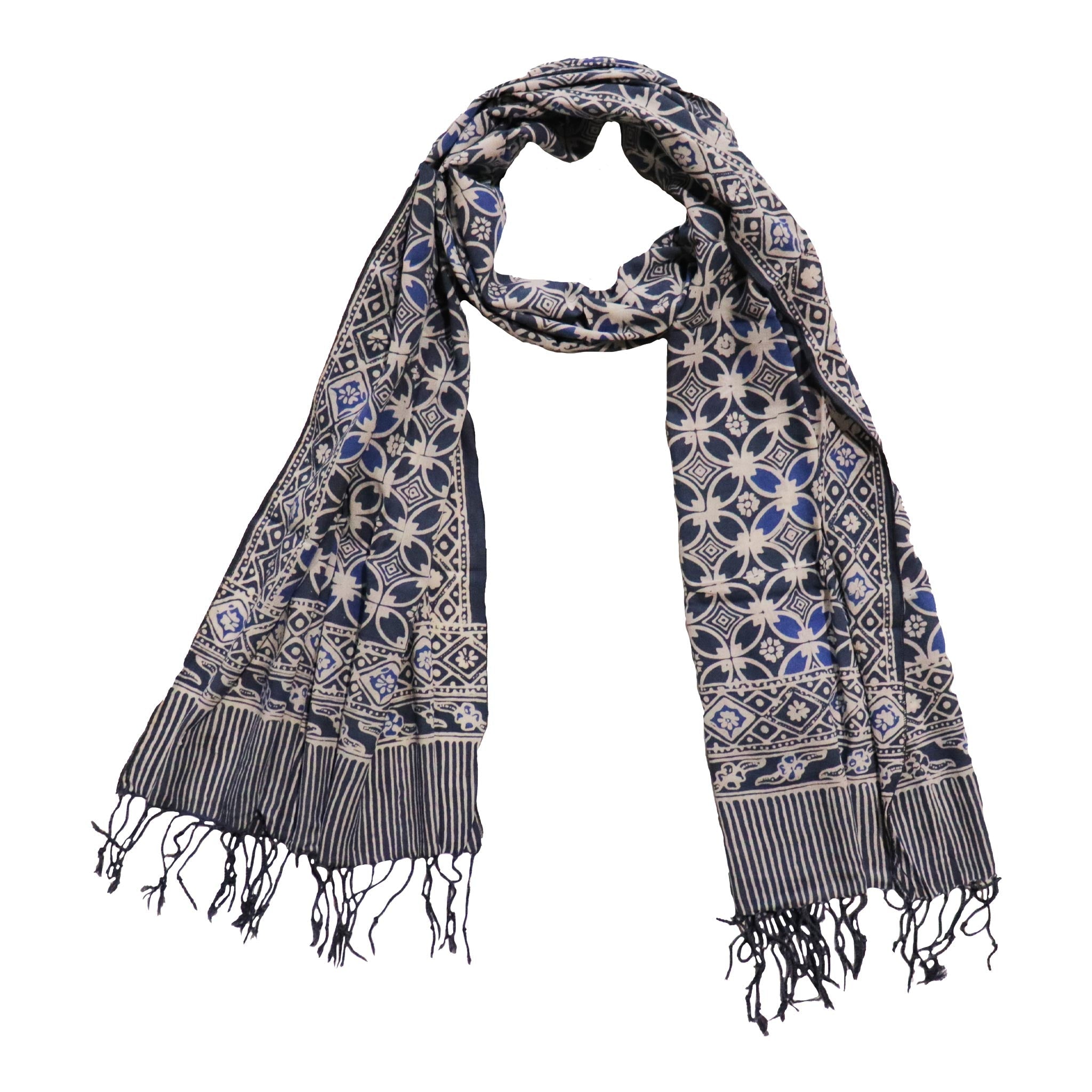 Handmade Batik Scarf - soft Cotton - Charcoal Grey