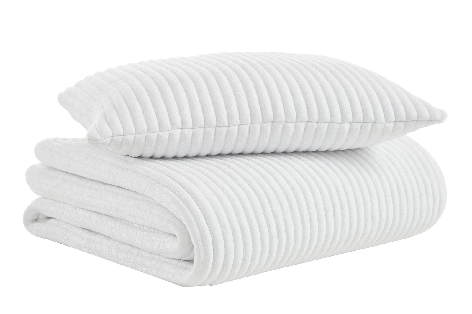 QT-367-9496_6|Folded white corduroy textured quilt and matching pillow, a comfortable and chic set for modern bedroom styling.