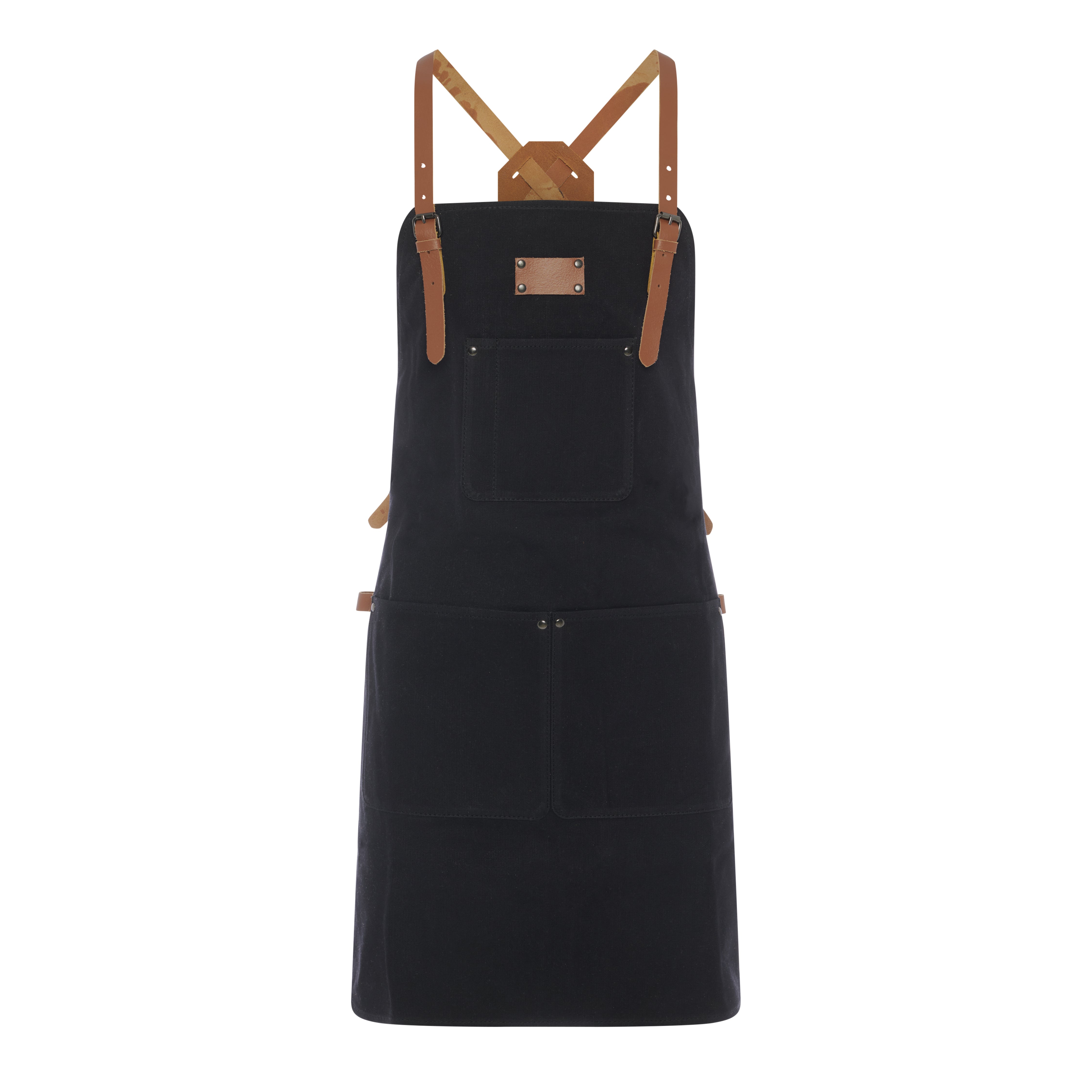 Waxed Canvas Work Apron with Leather Straps & Utility Pockets