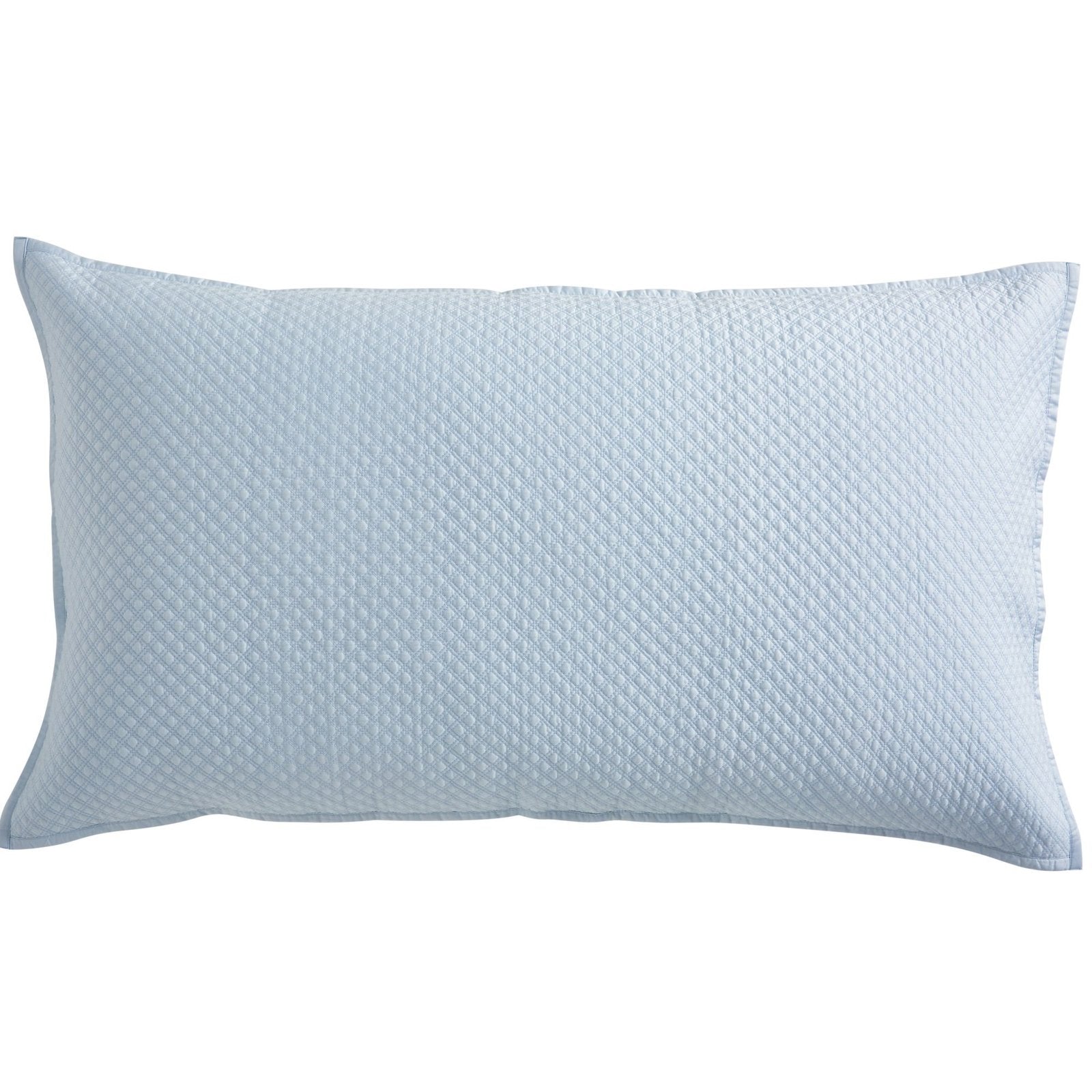 SS-251-2026_2|Long light blue diamond-quilted coverlet sham enhances comfort and style, creating a tranquil and inviting bedroom atmosphere.