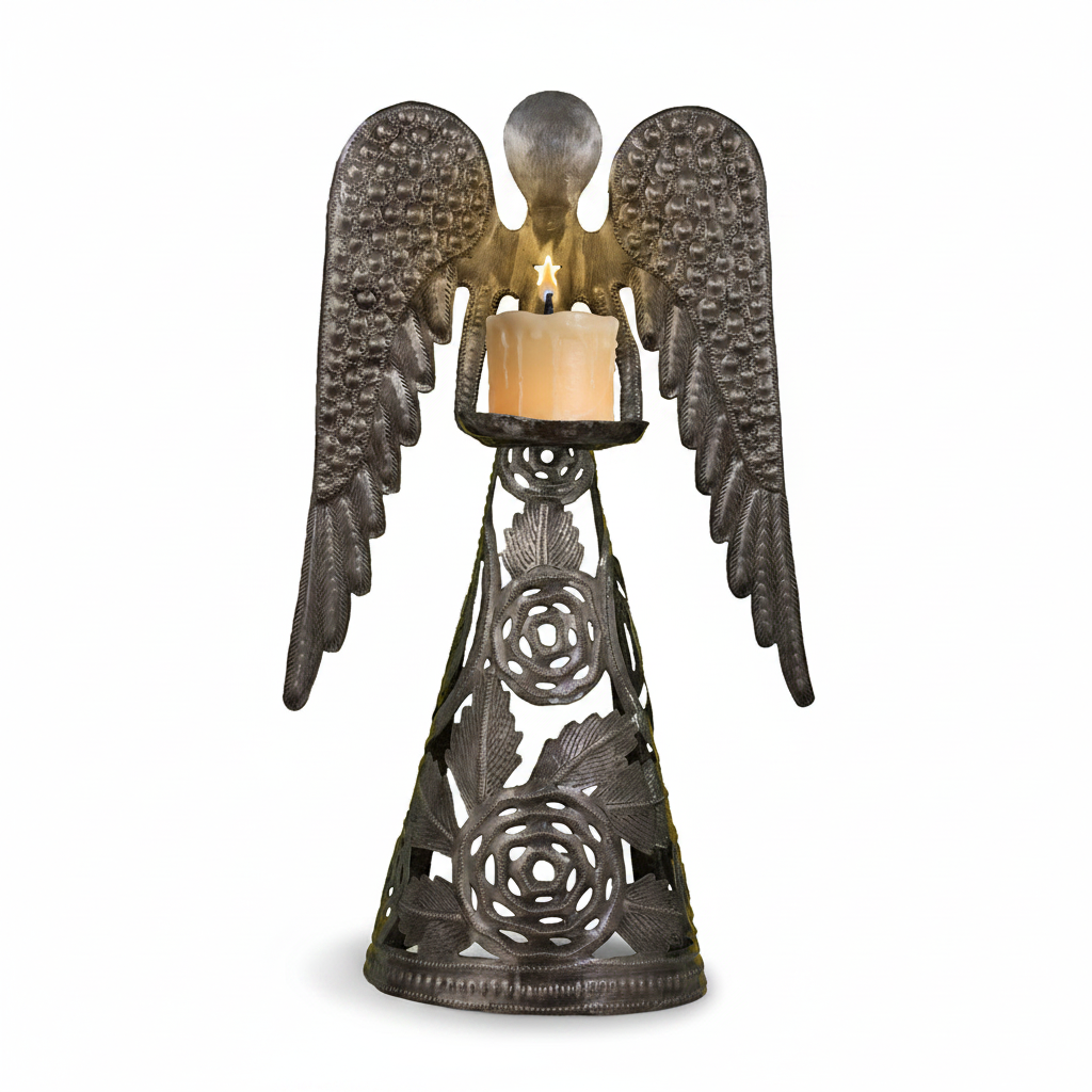 Standing Rose Angel Candle Holder on white background - SM964