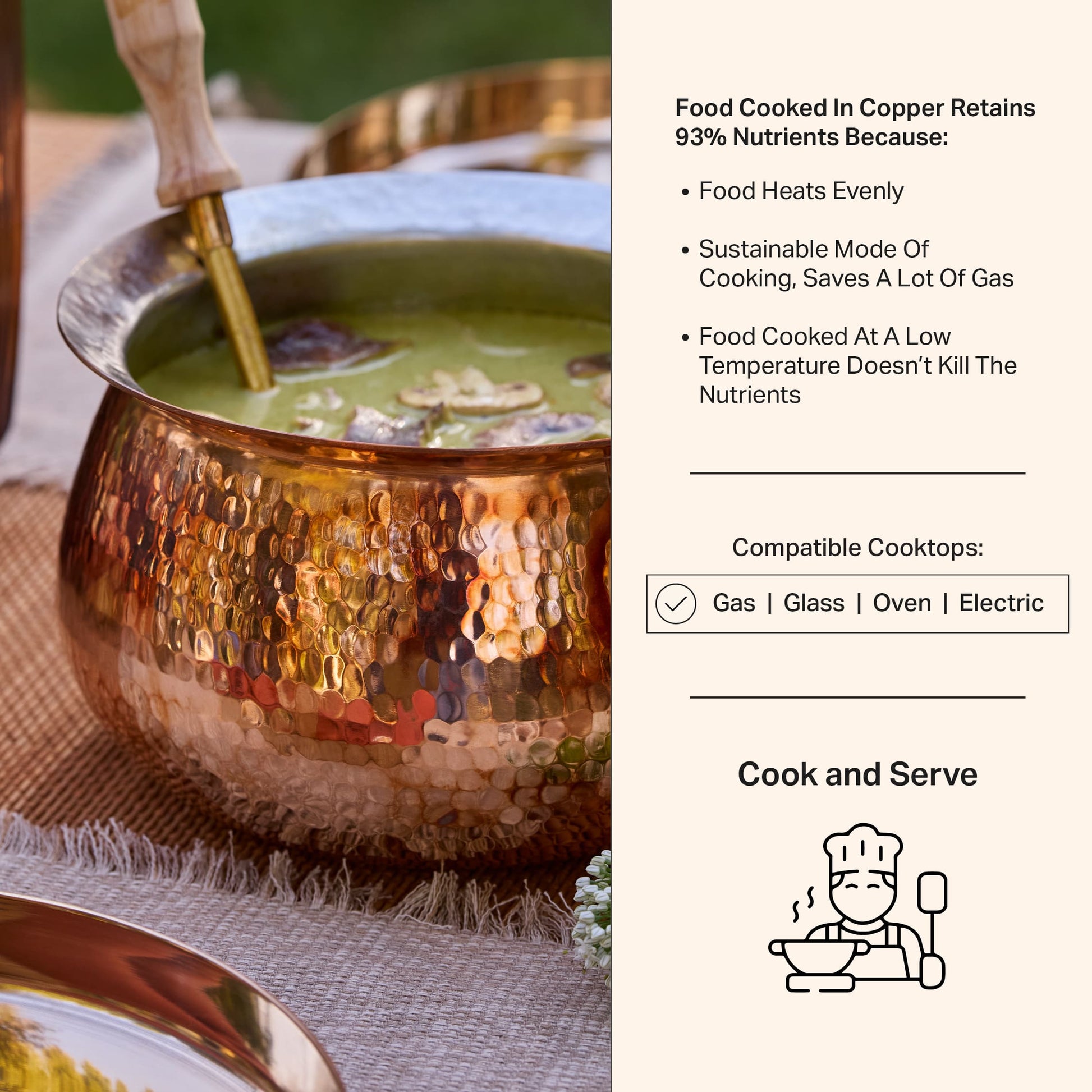 Copper Deep Bottom Cooking Pot - Stew Pot/Dutch Oven (Copper Madurai Handi) P-TAL