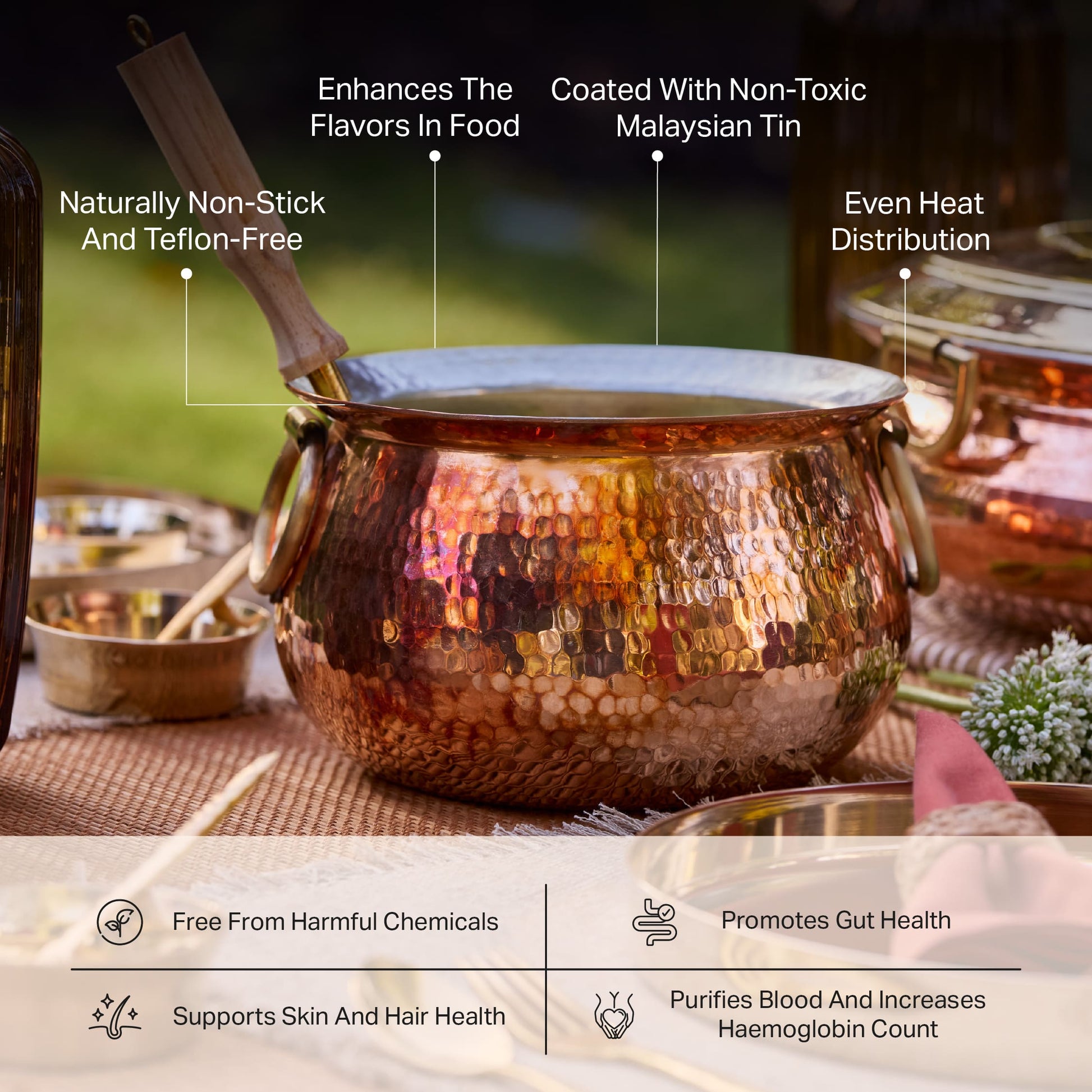 Copper Deep Bottom Cooking Pot - Stew Pot/Dutch Oven (Copper Madurai Handi) P-TAL