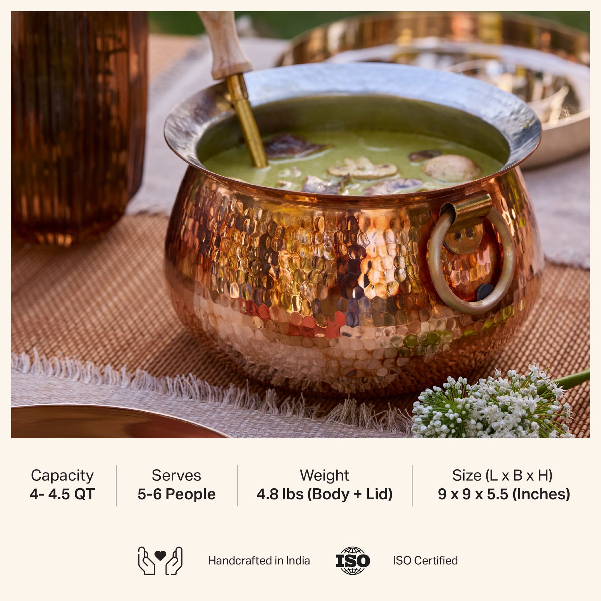 Copper Deep Bottom Cooking Pot - Stew Pot/Dutch Oven (Copper Madurai Handi) P-TAL