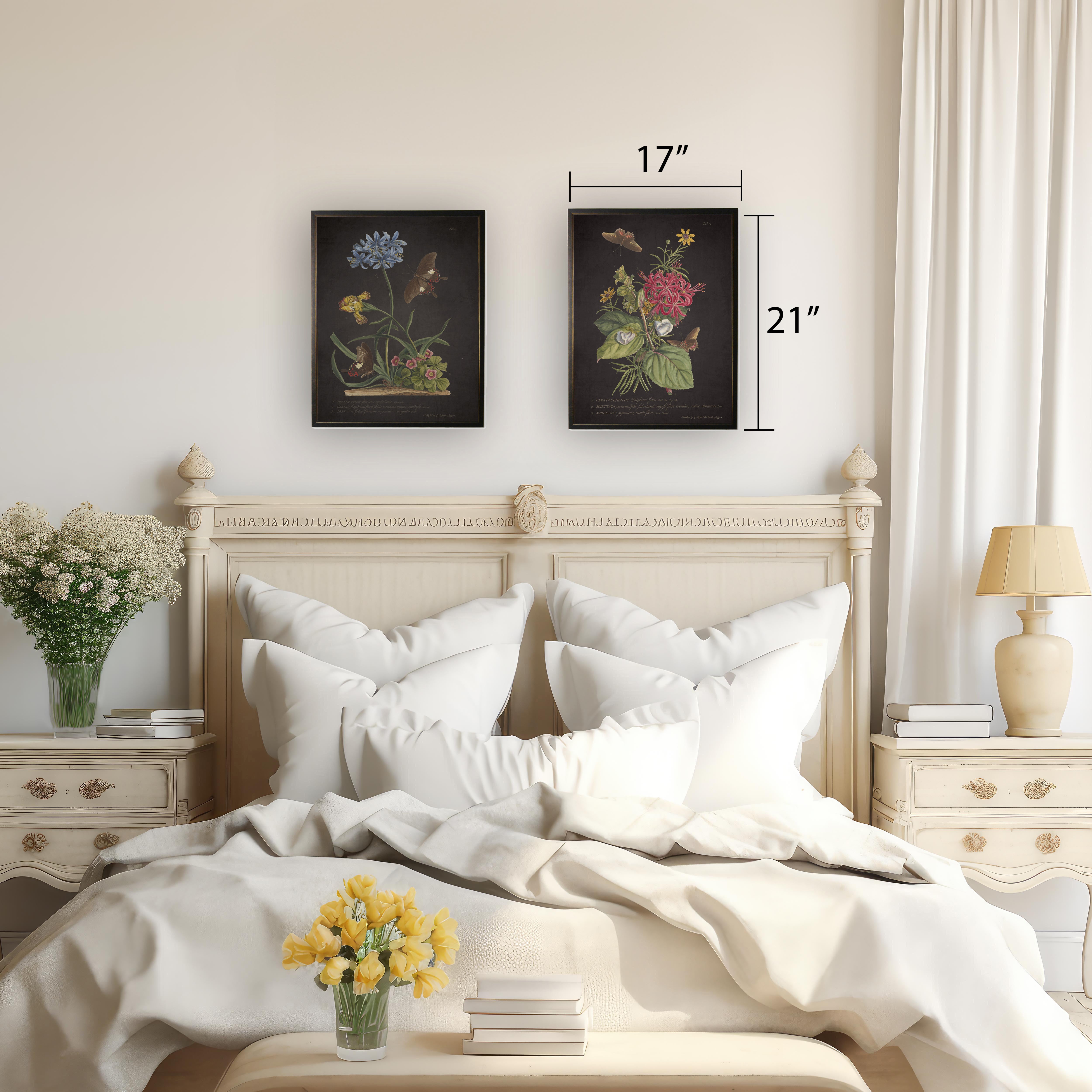 Blue Flower with Black Butterflies Print in Copper and Black Frame