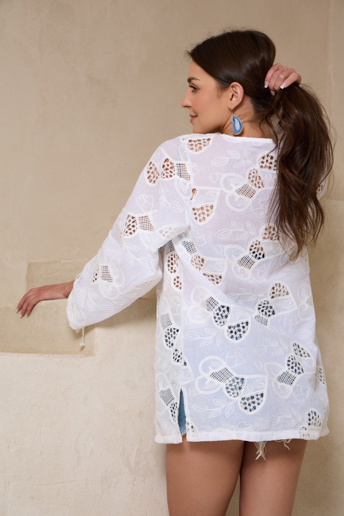 Lace Breeze V-Neck Resort Tunic - White
