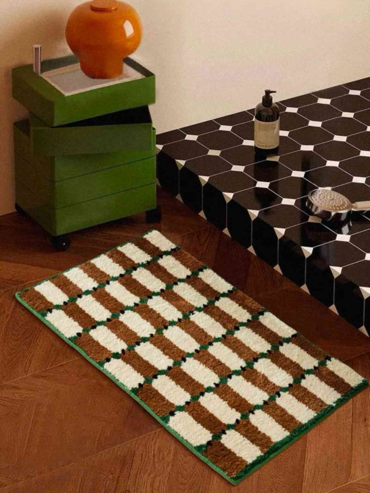Retro Checker Bath Rug, Machine - washable, Ultra Soft & Absorbent - Retro Checker Bath Rug - Blue - INSPECIAL HOME