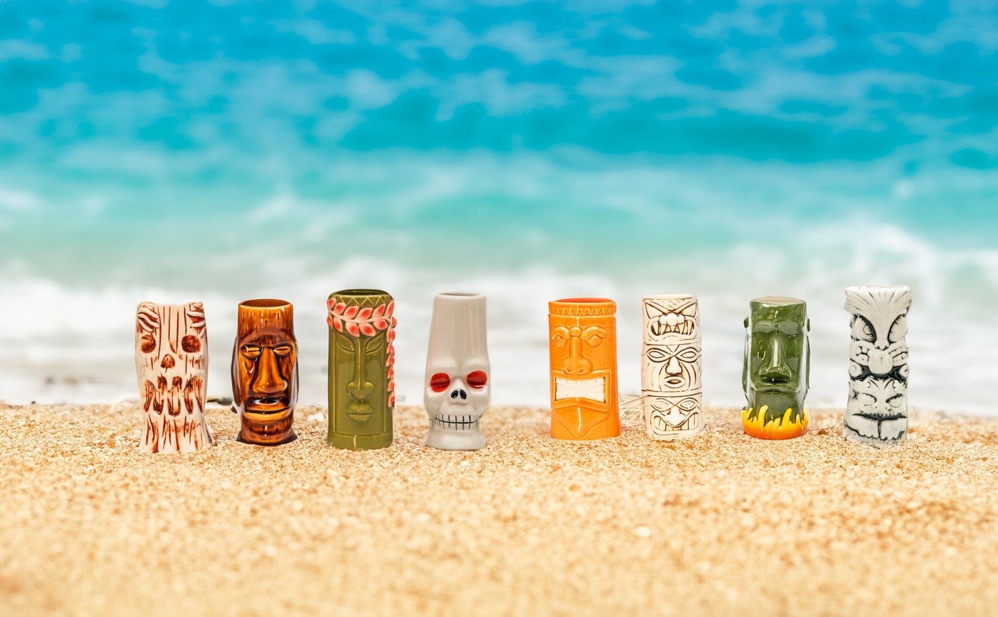 Exotic Ceramic Tiki Mugs - set of 8