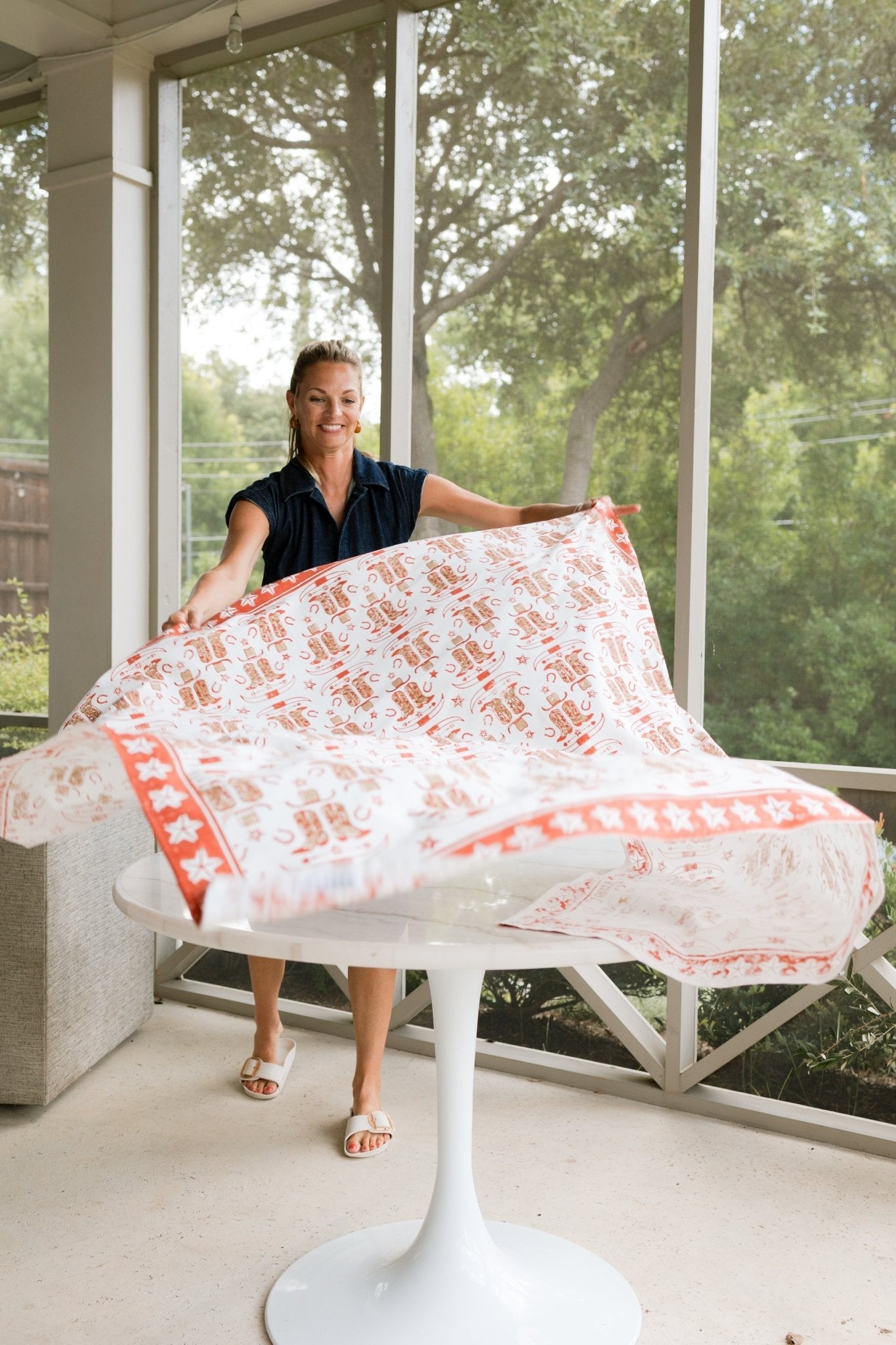 Table Throw (Ivory) - Cowgirl, Terracotta - The Mended Company