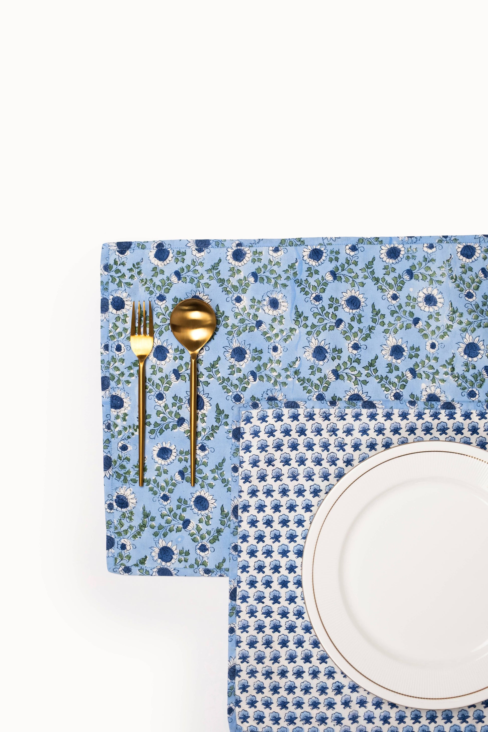 Parijat Ocean Blue Reversible Blockprint Placemats-Set of 2
