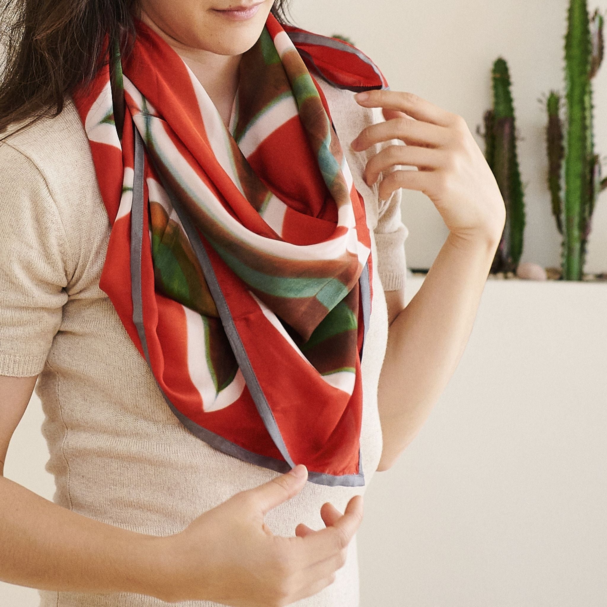 Fawn Square Silk Artisanal Scarf In Multicolor Hand Crafted Shibori Print