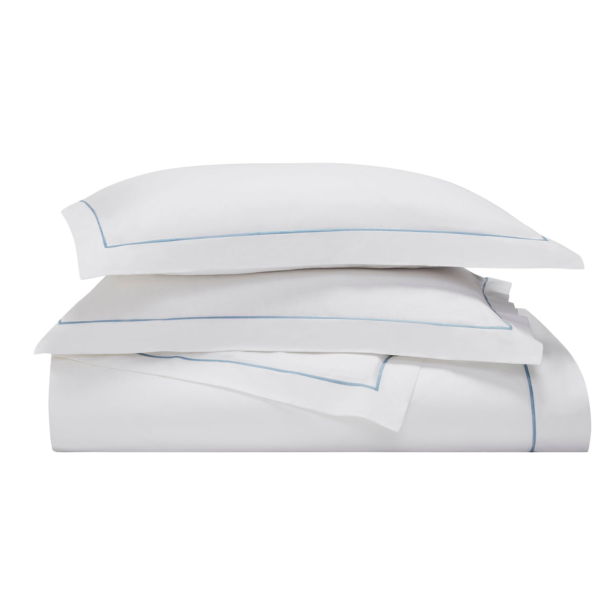 DT-070-X_1|White luxury duvet cover with elegant navy blue piping, creating a crisp hotel-style look for a modern bedroom.