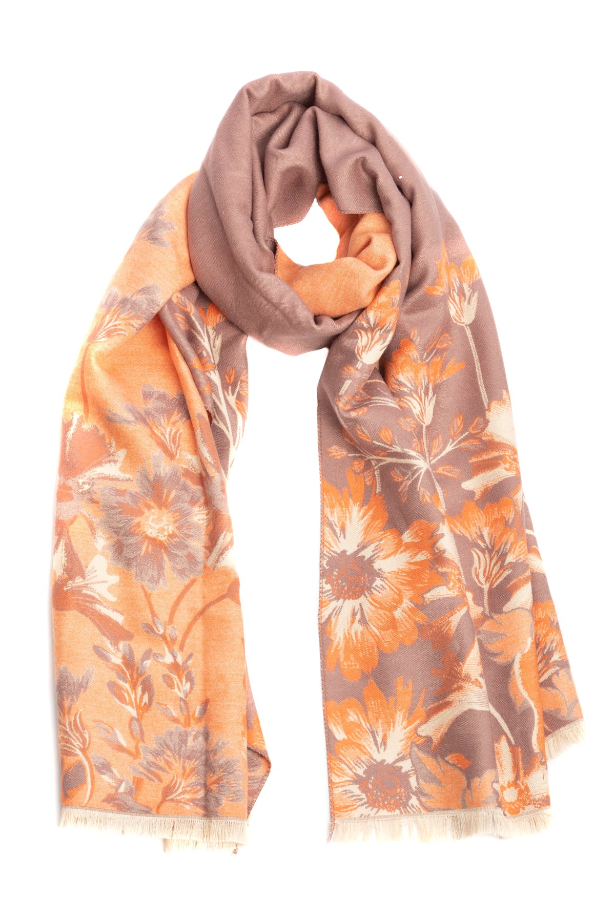 Reversible Floral Oversized Scarf - Orange