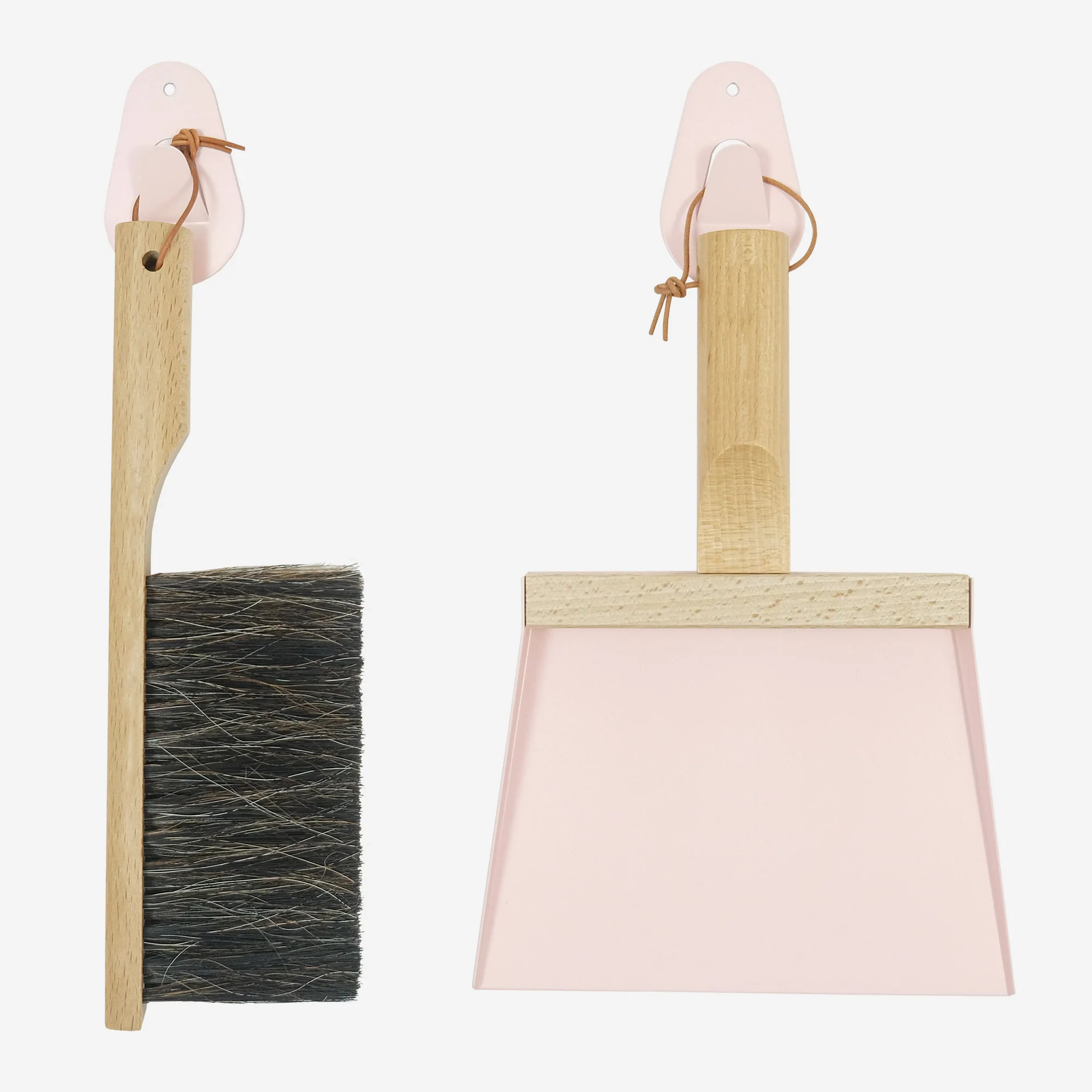 Andree Jardin "Mr & Mrs Clynk" Light Pink Hand Brush, Dustpan and Wall Hooks