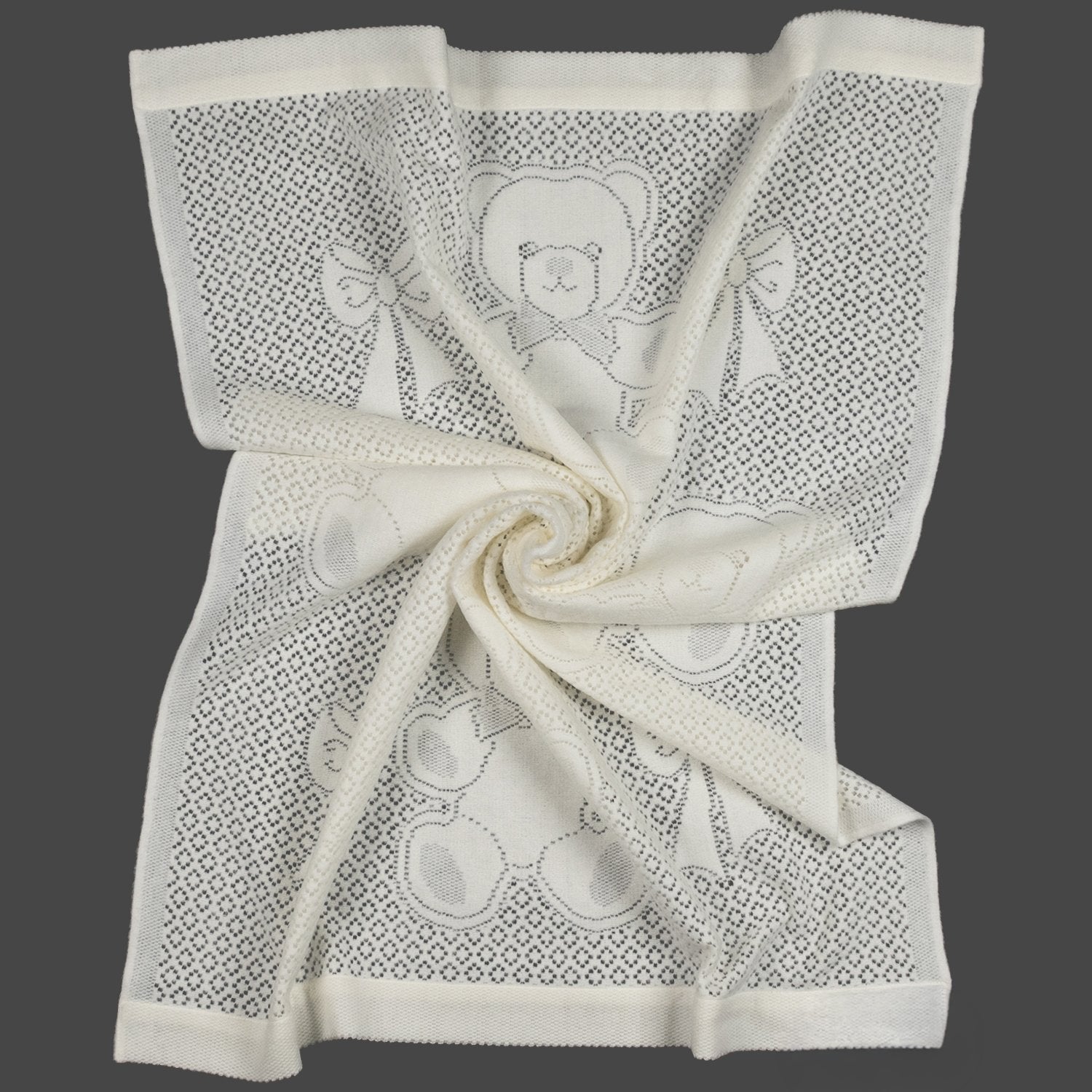 Southampton Home Lace Weave Bears & Bows Baby Blanket ~ Ivory ~-Gifts-[bar code]-Prince of Scots