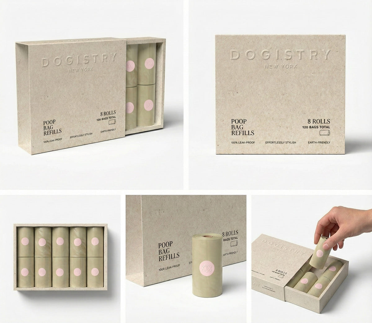 Dogistry poop bag refills packaging on a white background