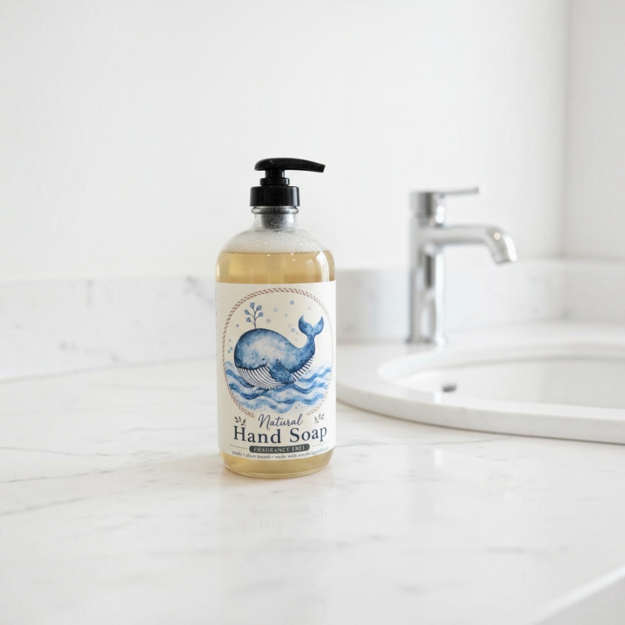 Natural Hand Soap in Glass Dispenser with Nautical Design