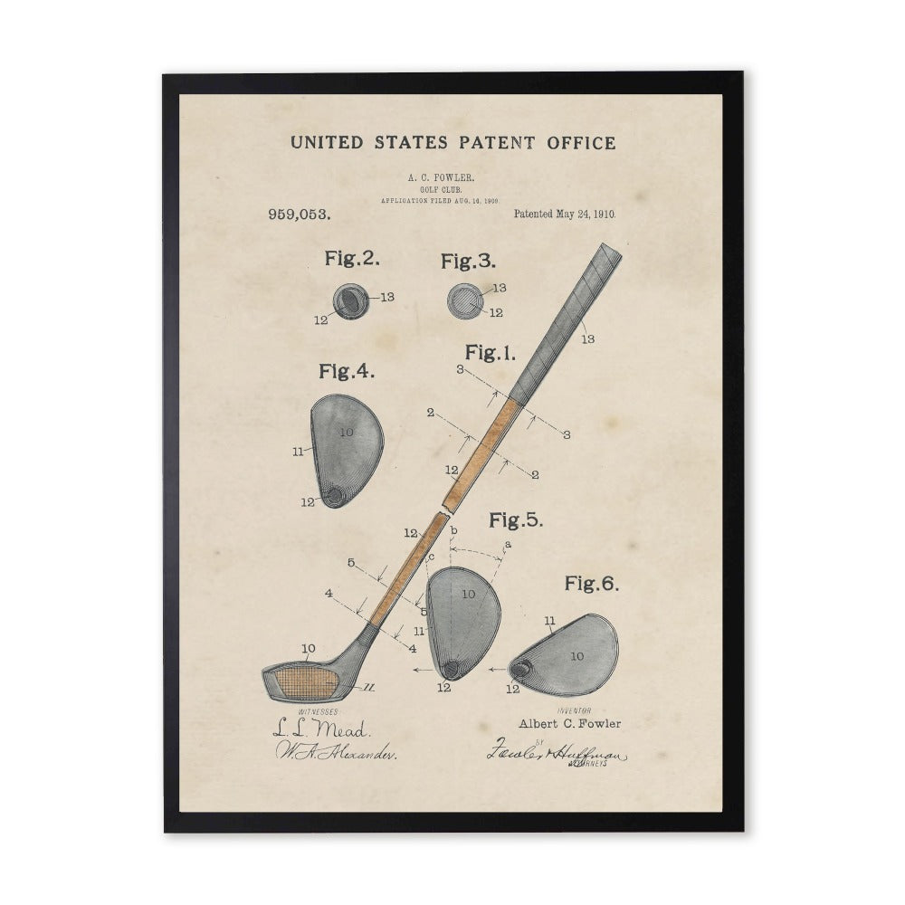 Golf Club Patent in Black Frame