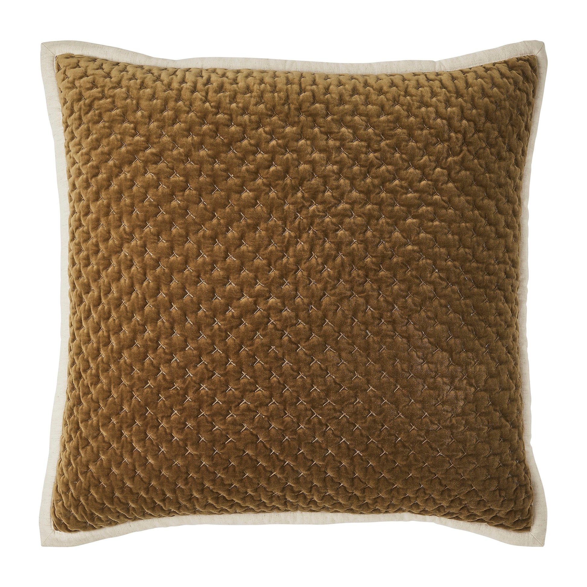ES-378-2626_1|Rich brown velvet quilted pillow with a distinct diamond stitch pattern and crisp white border, complementing a luxurious quilt set.