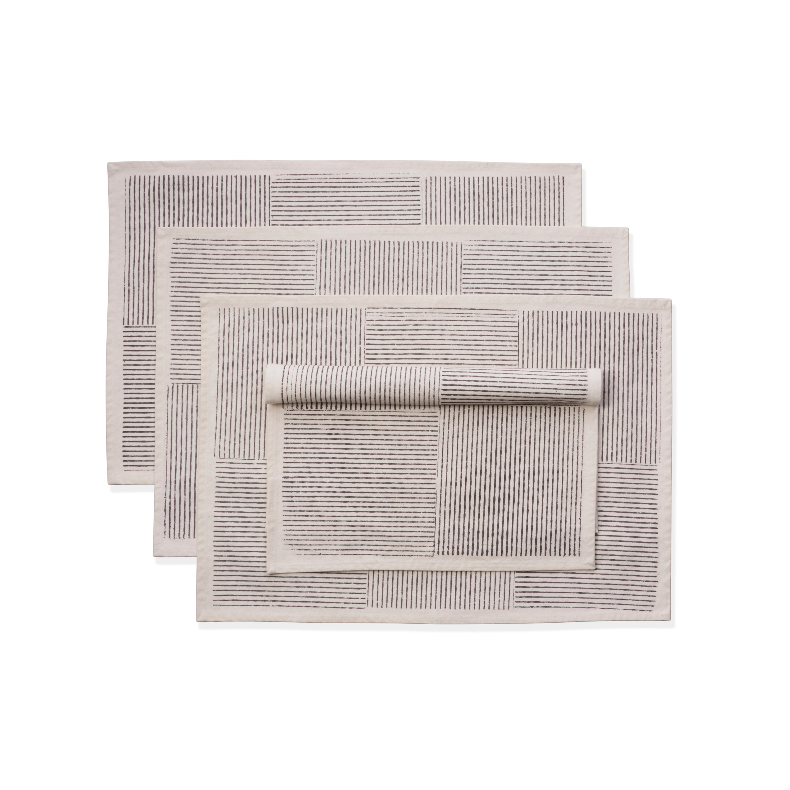 VILLA Table Runner and Placemat (Set of Four). Hand Block Printed - Cotton - Fair Trade - Artisan Made