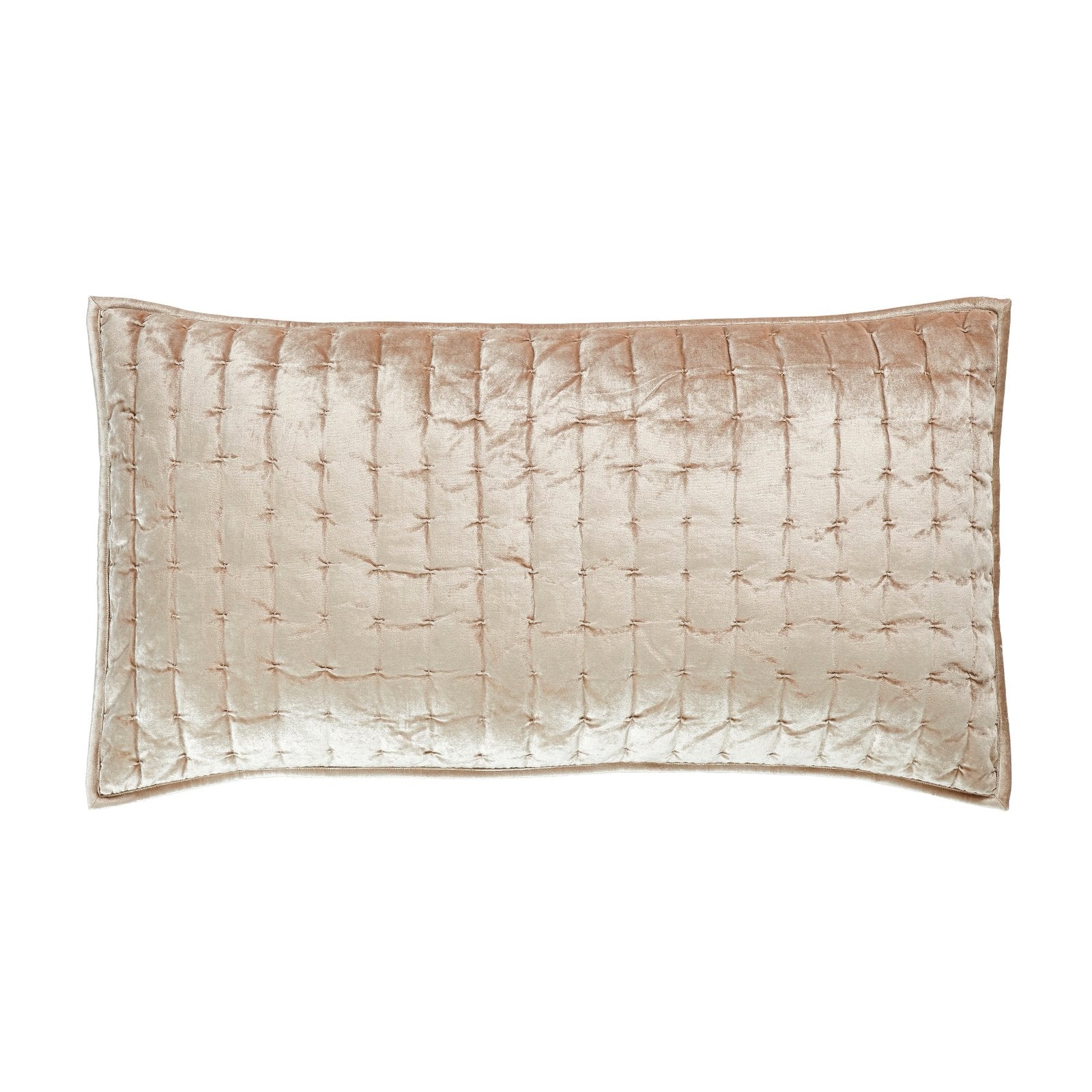 KS-312-2036_1|Elegant champagne velvet quilted sham with square stitching pattern, perfect for adding a luxurious touch to quilt bedding decor.