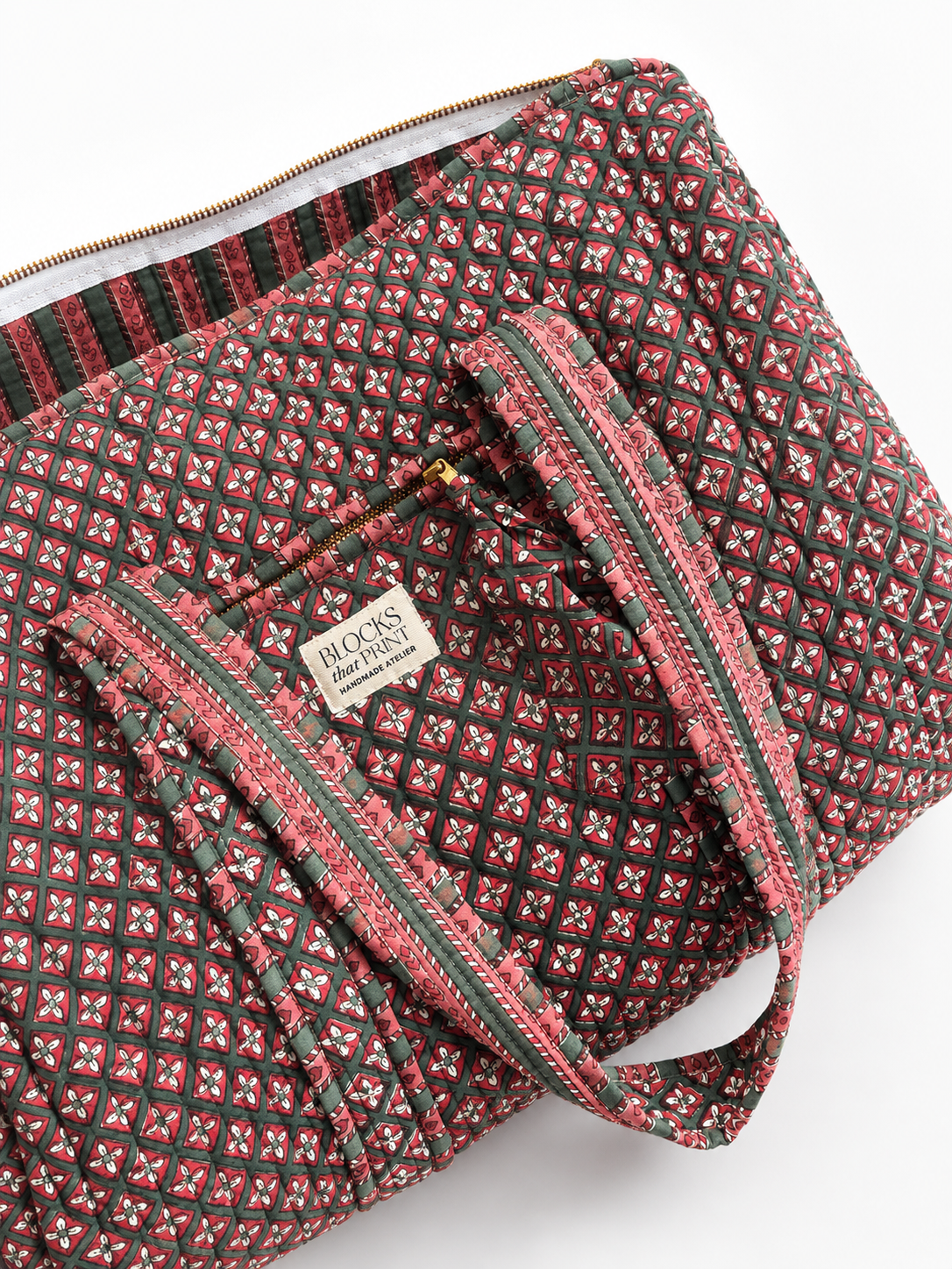 Holly & Berry Crimson Block Print Quilted Duffle Bag