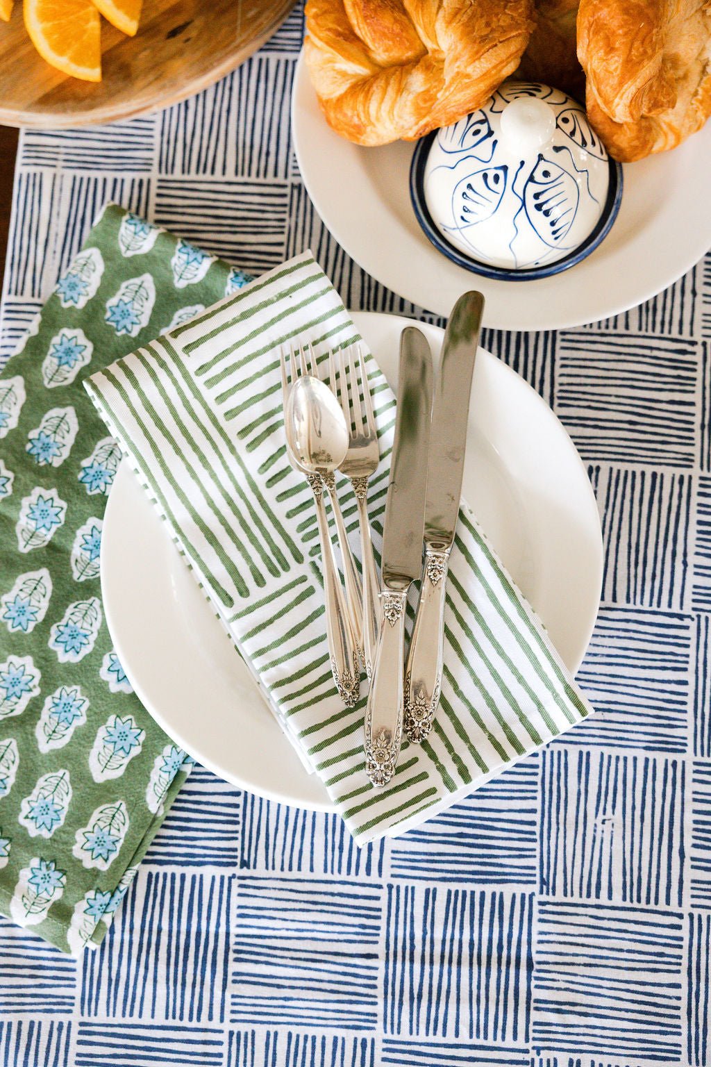 Organic Napkins (set of 4) - Stripe, Sage - The Mended Company