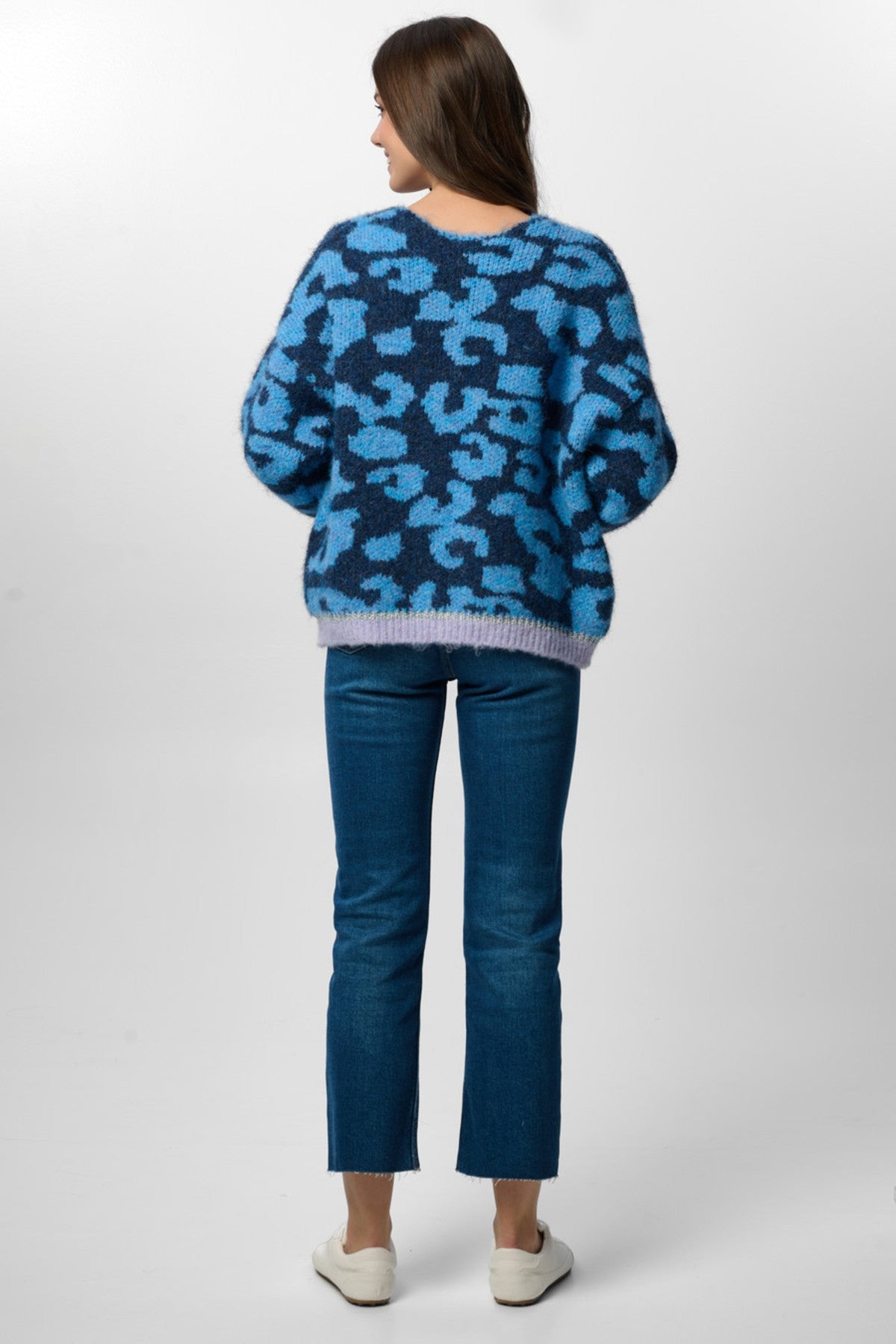 Animal Print Mohair Cardigan - Blue