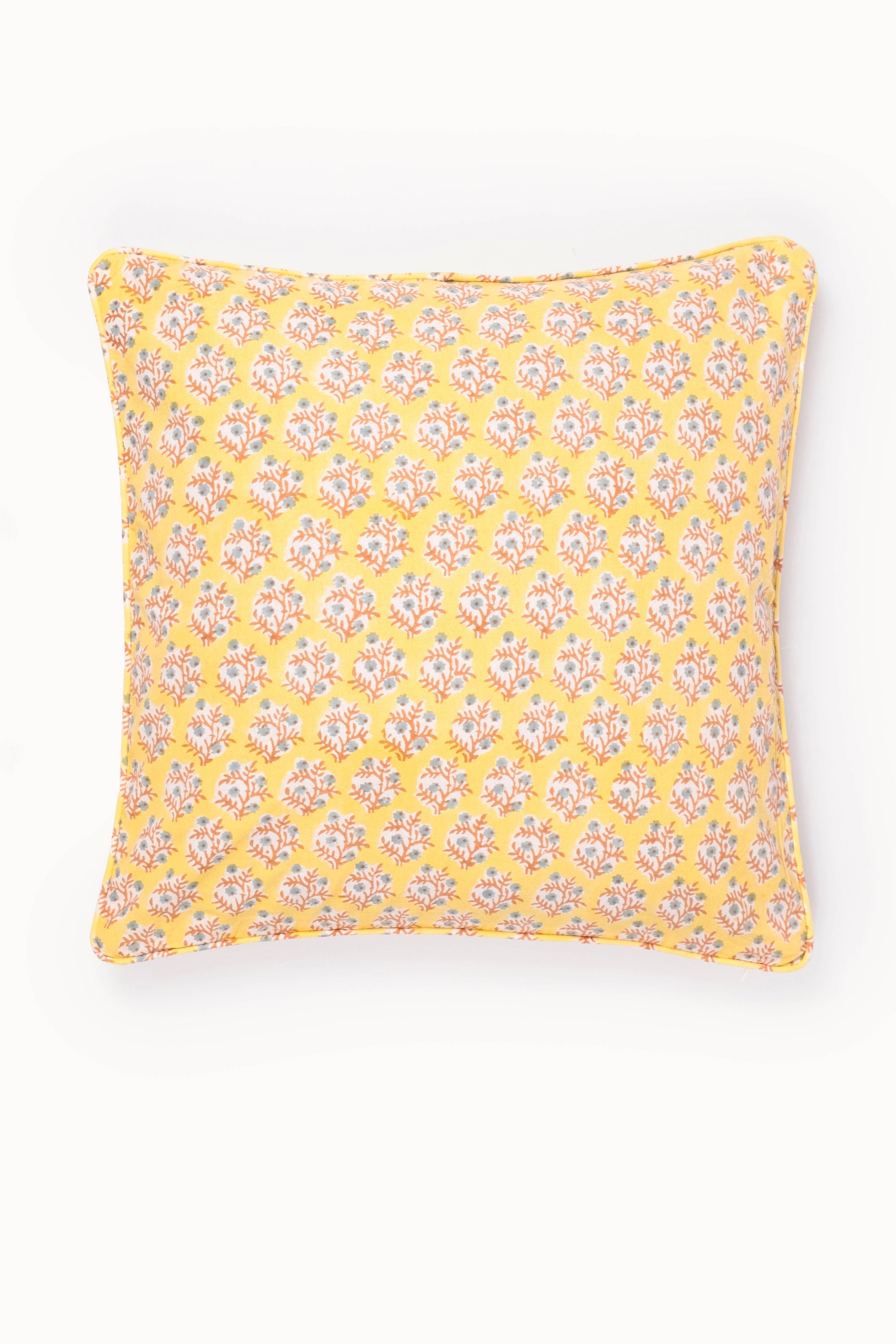 Mogra Golden Yellow Piped Blockprint Pillow Cover