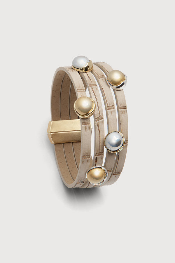 Vegan Leather Orb Adornments Bracelet Tan