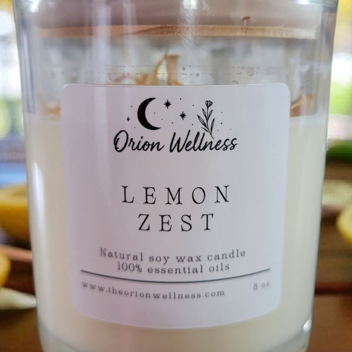 Lemon Zest Candle label close-up, included in Lemon Zest Shower Ritual