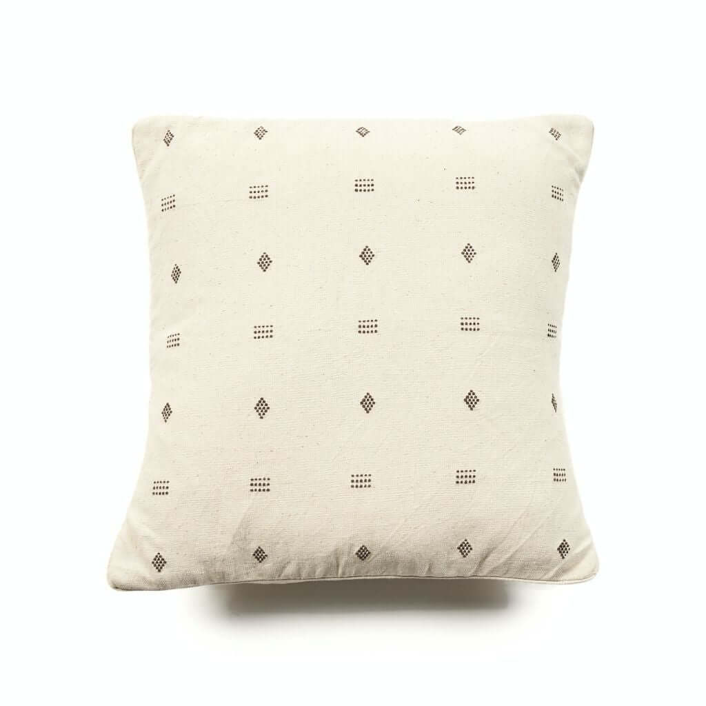 Nira Ochre Hand Spun Organic Cotton Handloom Pillow showcasing intricate handwoven texture and classic pattern.