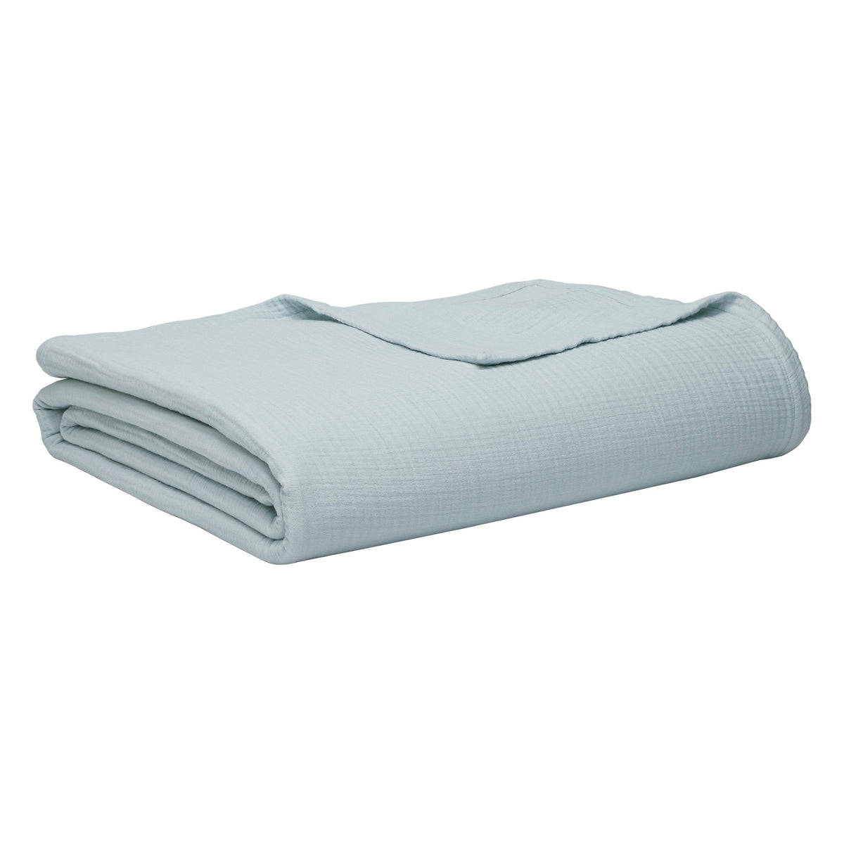 BL-863-9496_7|Folded soft light blue muslin gauze blanket, perfect for a cozy, breathable layer offering comfortable sleep and warmth.