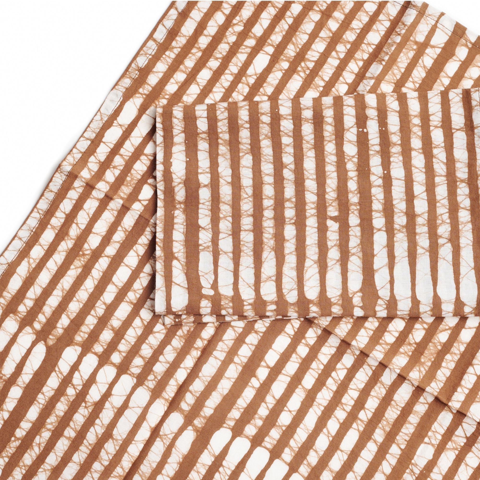 Oak Brown Stripes Wax Block Print Cotton Table Napkin - Thumbnail 4