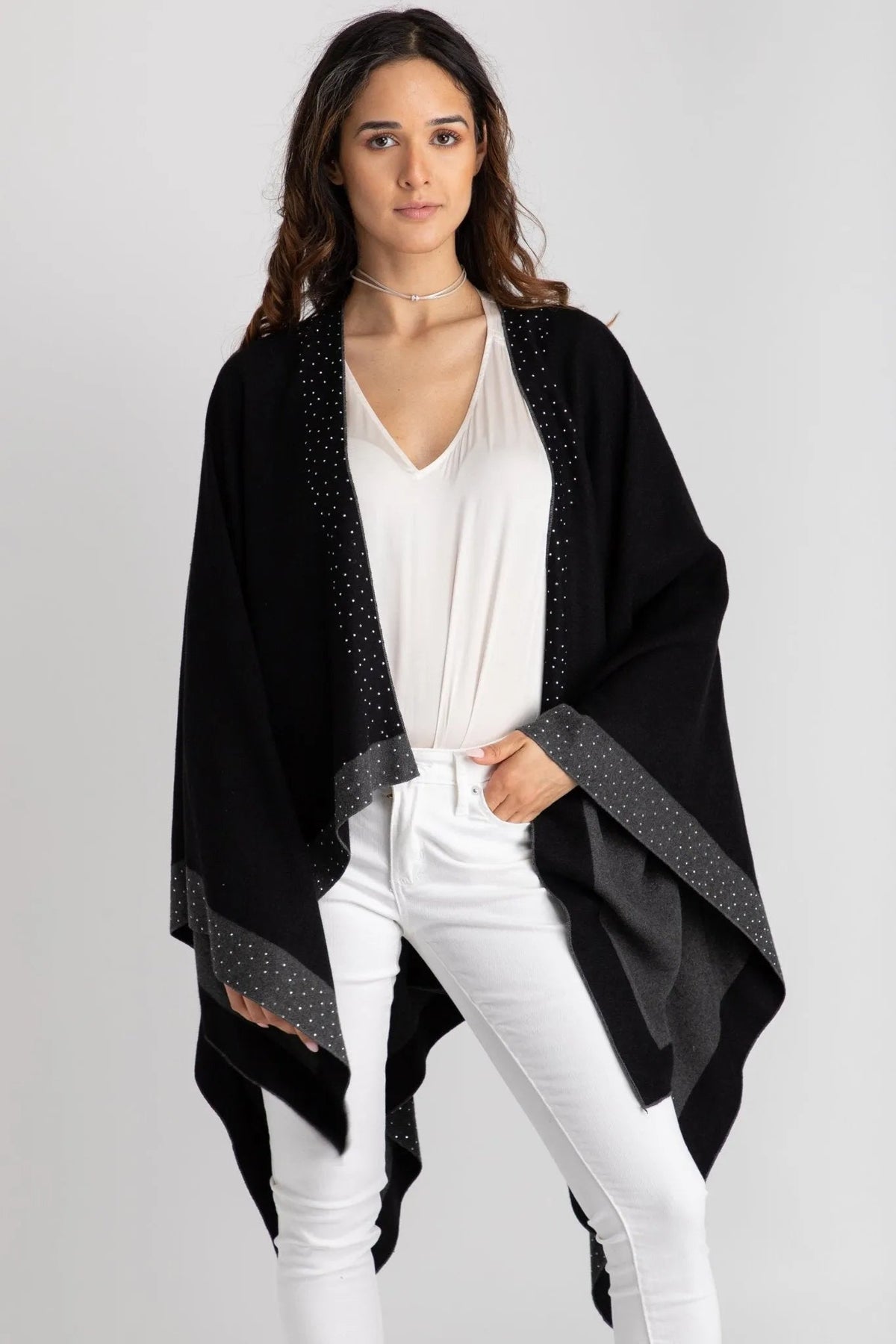 Elin Sparkle Studded Ruana Black