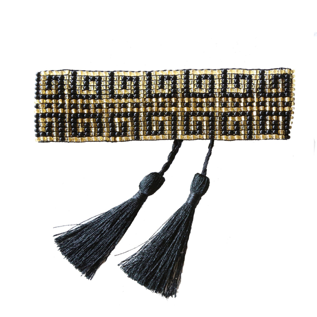Black Beaded Key Cuff Bracelet