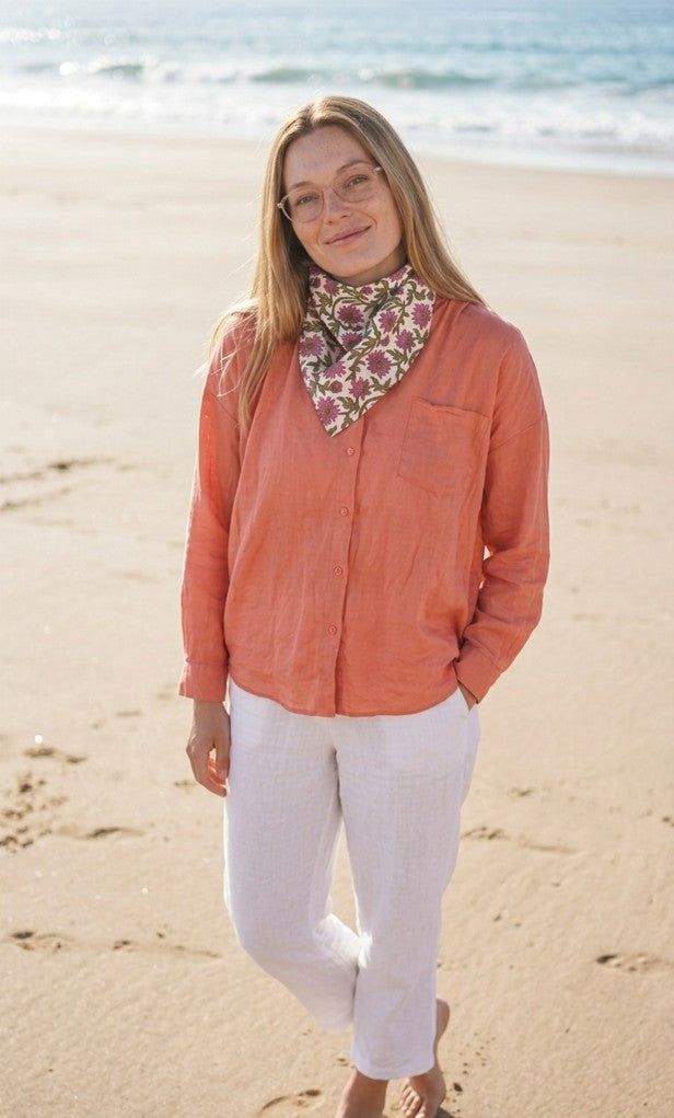 Bandana Scarf - Darlington Floral Raspberry Square Worn