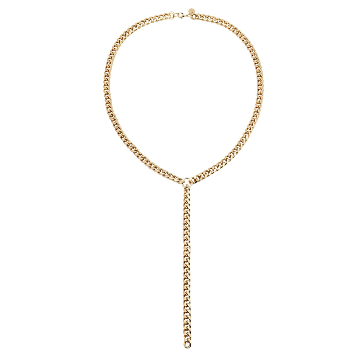 Gold-toned curb chain lariat necklace with a stylish drop for trendy look