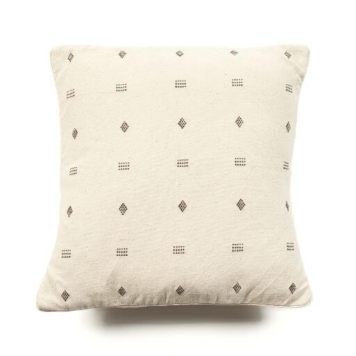 Nira Ochre Hand Spun Organic Cotton Handloom Pillow with classic pattern and undyed yarn accents.