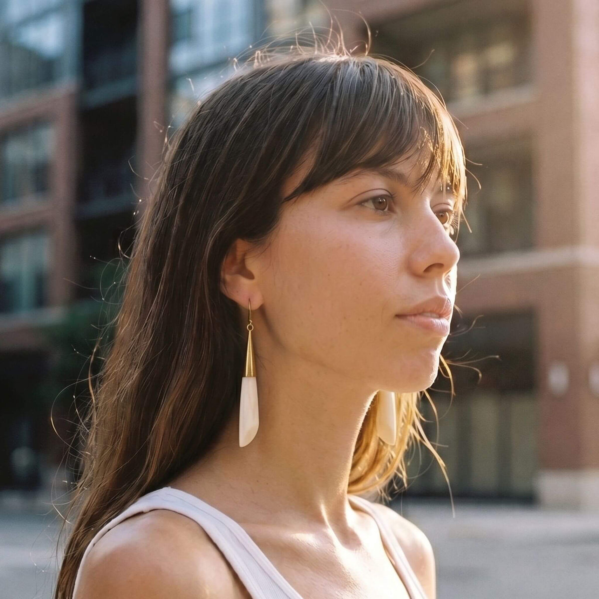 Brass & Bone Teardrop Drop Earrings | Shela #color_white