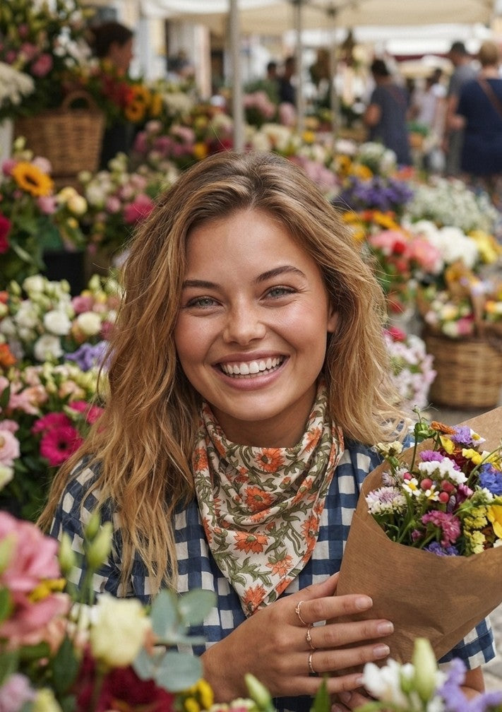 Bandana Scarf - Darlington Floral Papaya Square Worn