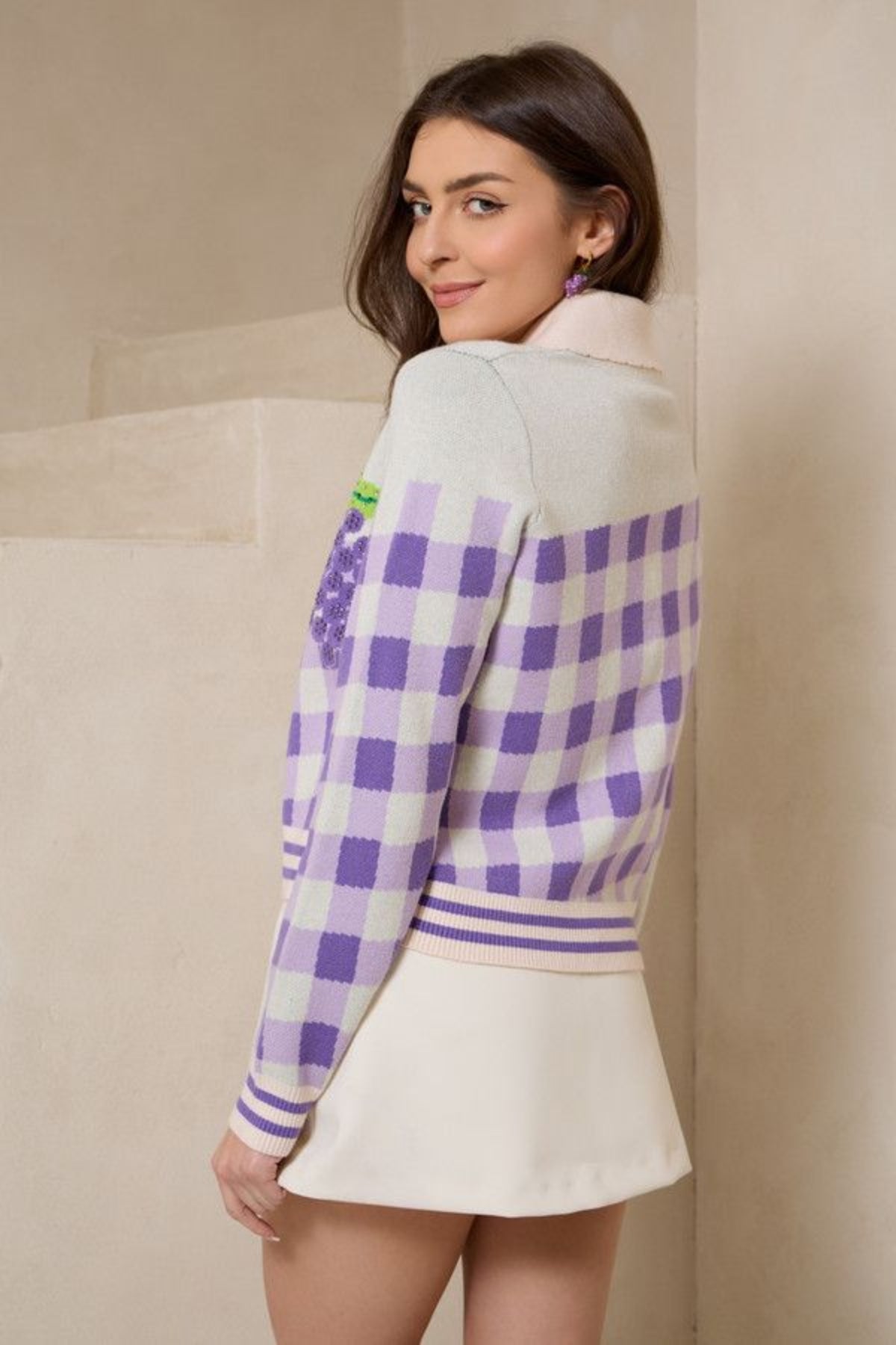 Grape Striped Cardigan - Ivory Multi